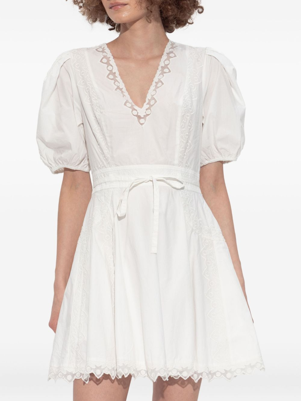 puff-sleeve embroidered dress - 3