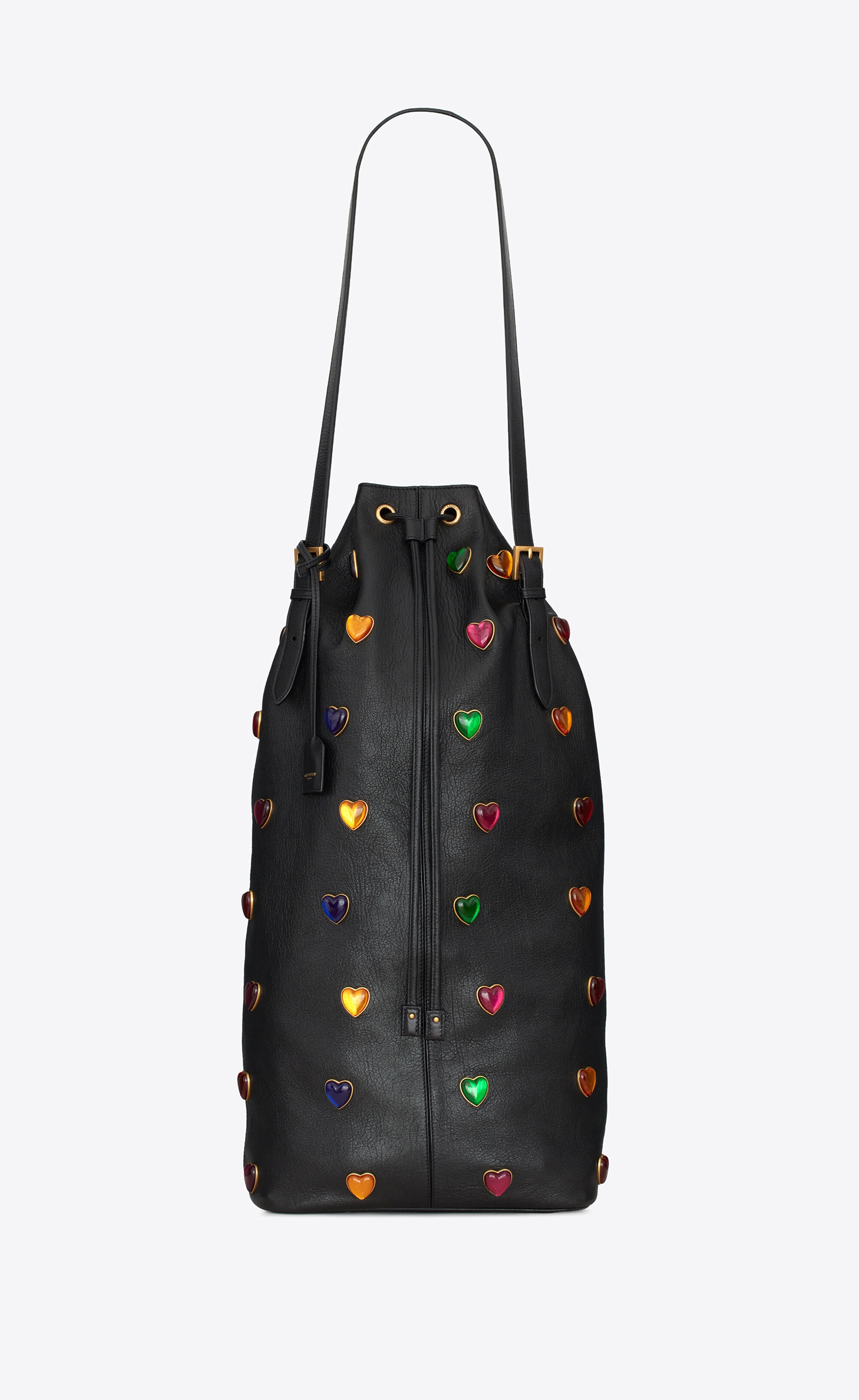 riva large bucket bag in vintage leather and heart-shaped studs - 1