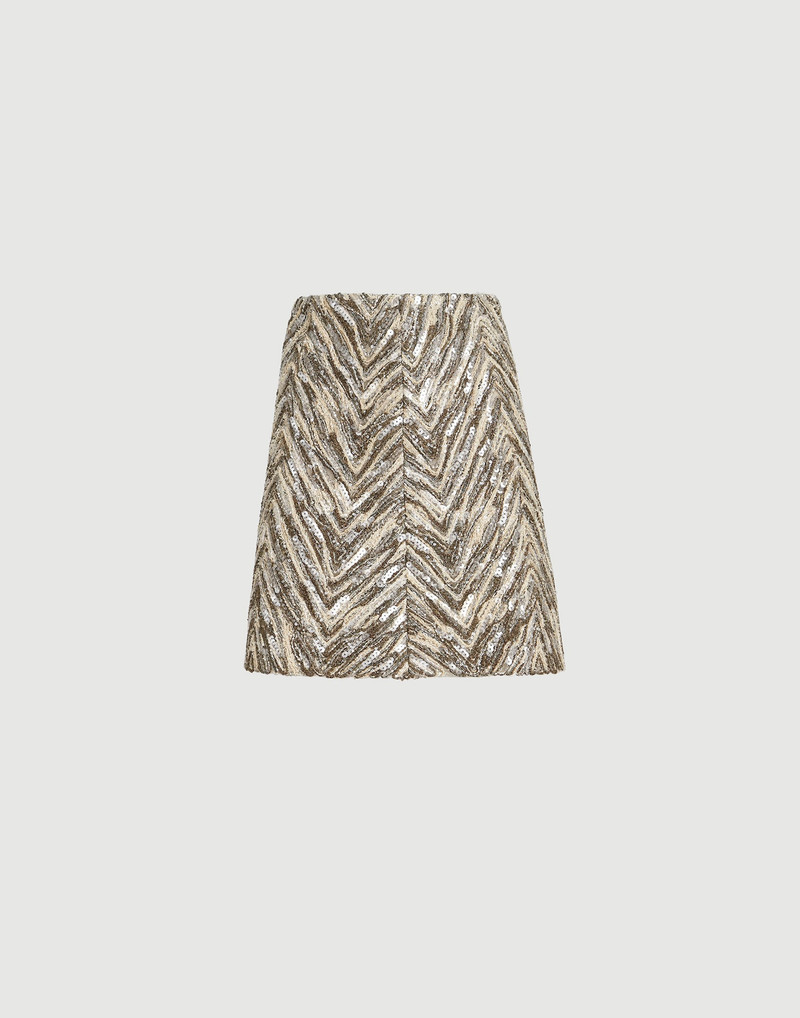Dazzling chevron embroidery mini skirt in paper yarn, linen and silk 1