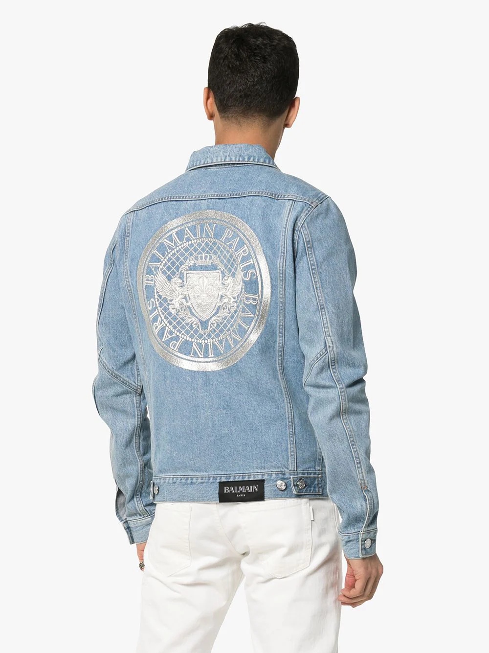 embroidered logo denim jacket - 4