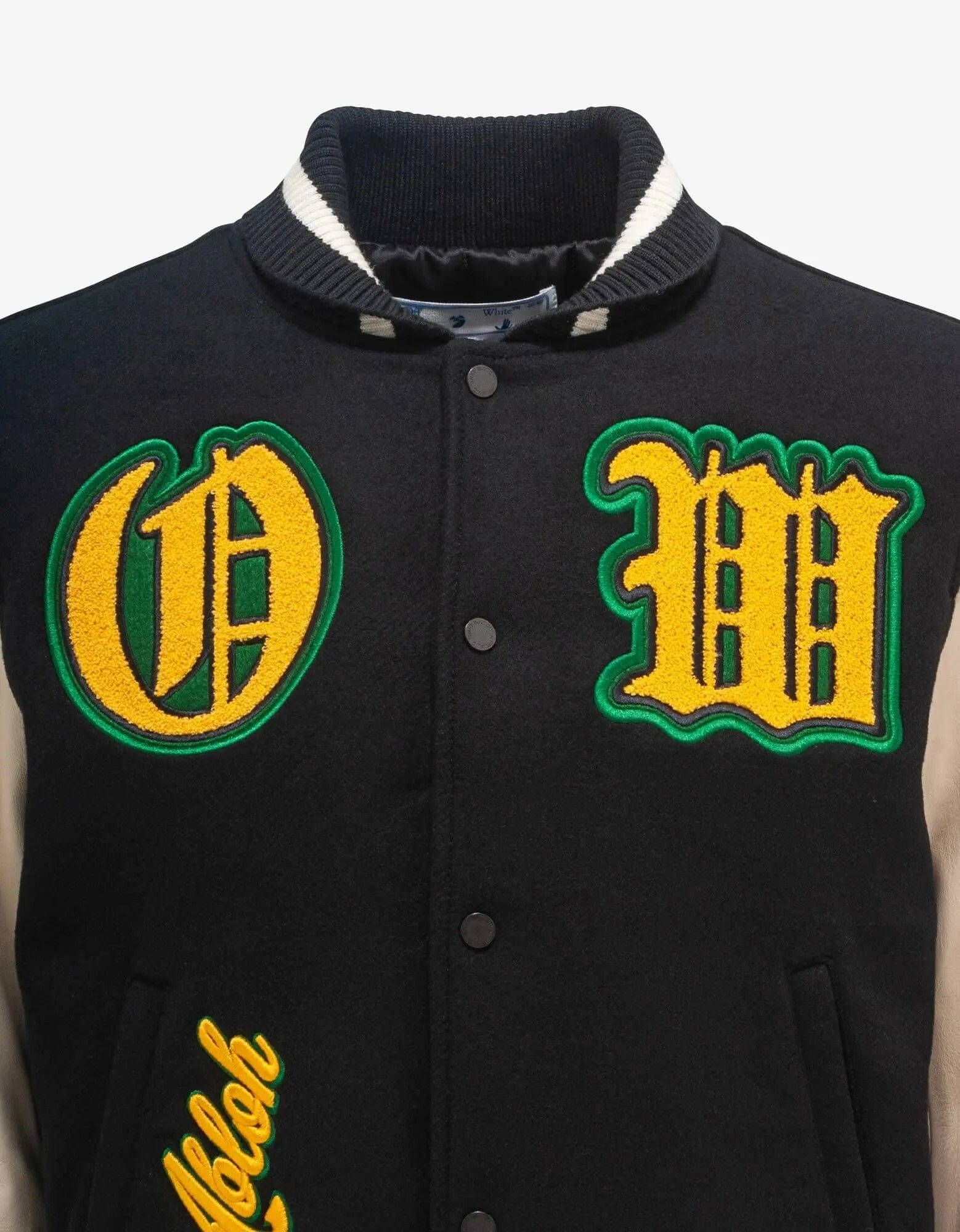 Off-White Black Graphics Leather Varsity Jacket - 7