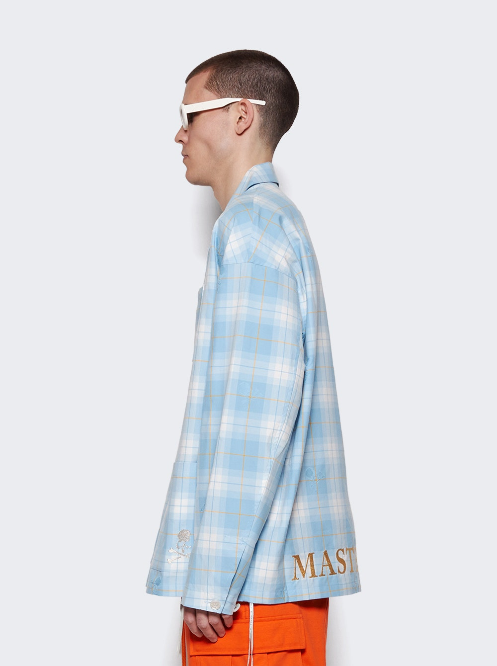 Open Collar Plaid Shirt Blue - 4