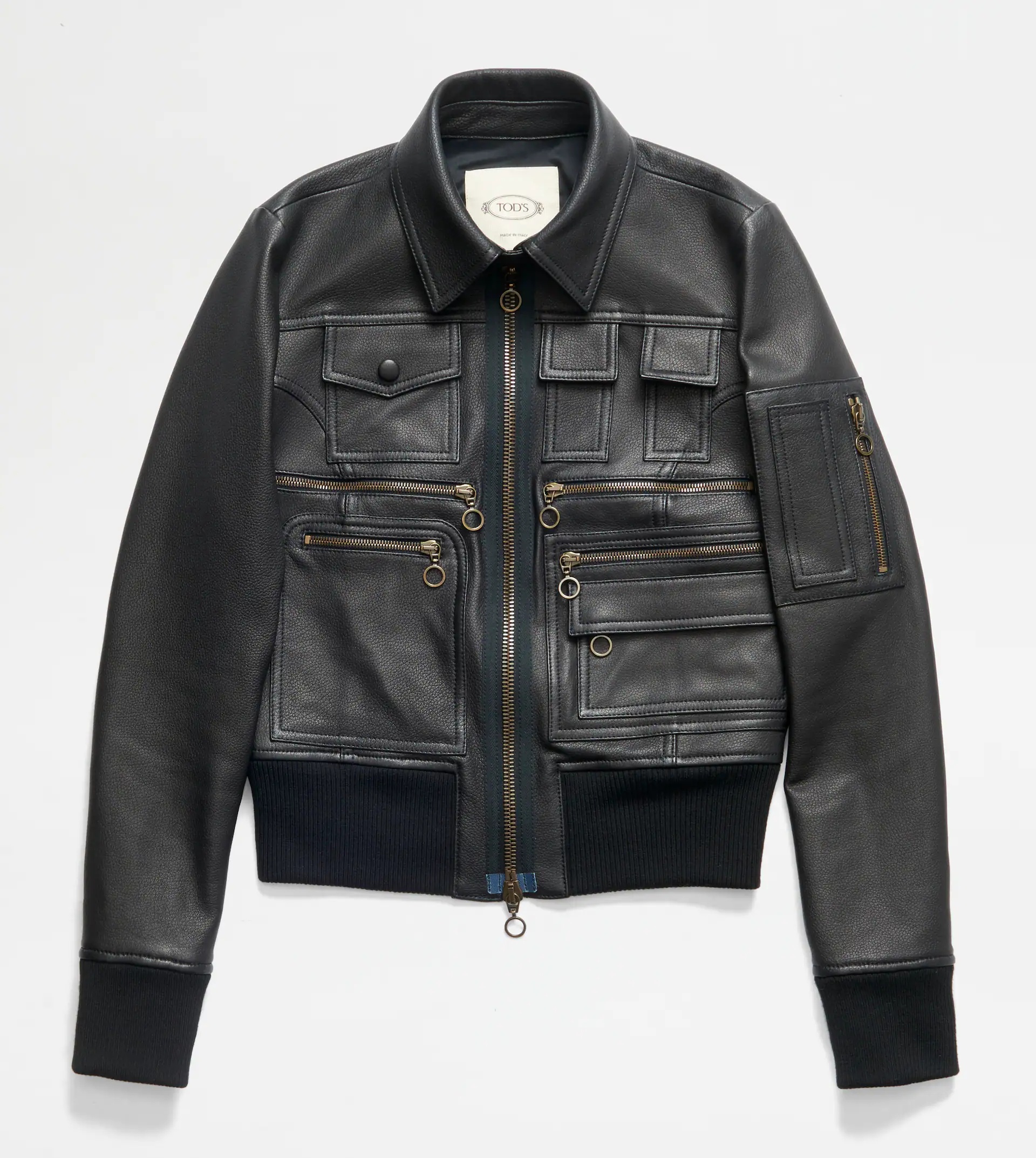 BOMBER JACKET IN LEATHER - BLACK - 1