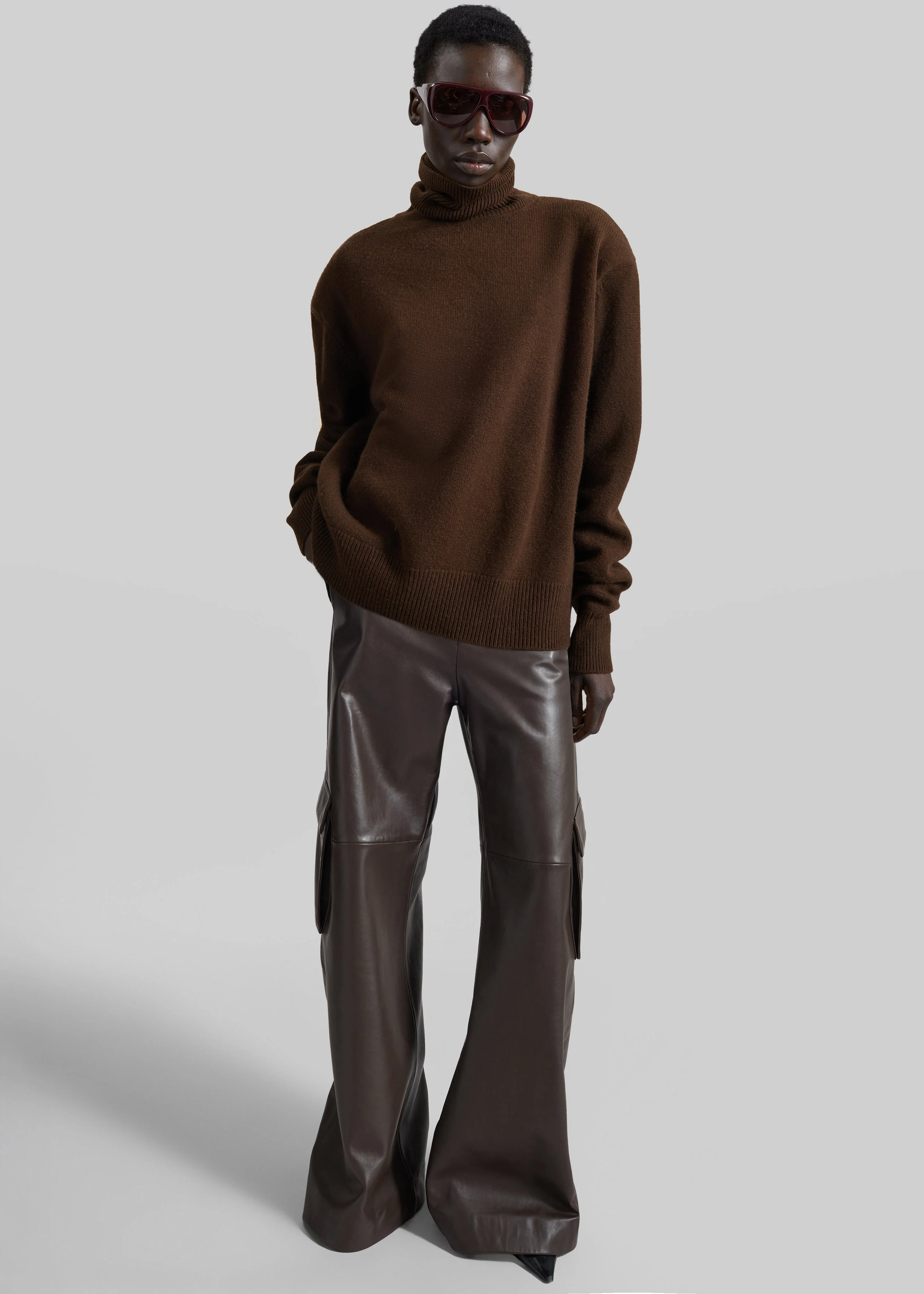 Gala Padded Knit Turtleneck - Brown - 1