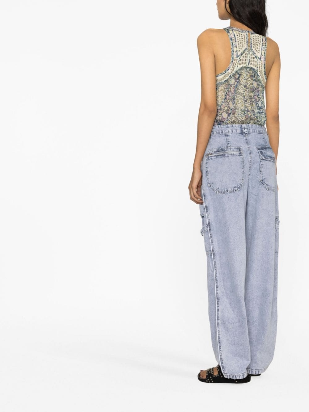 zip-pocket wide-leg trousers - 3