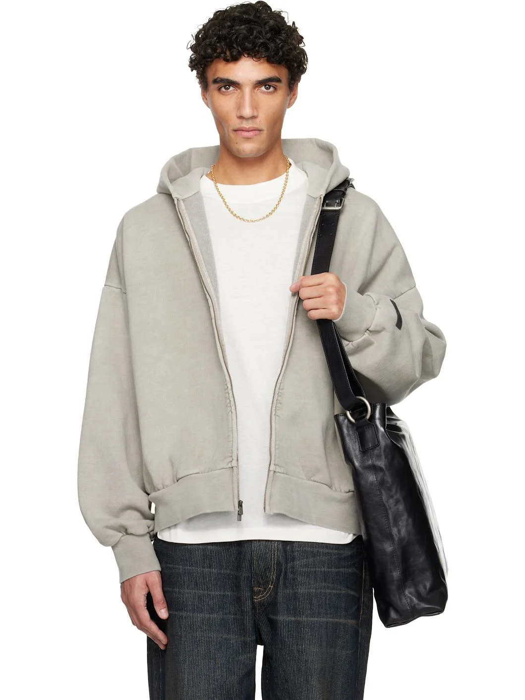 Gray Holiday Embroidered Classic Full Zip Hoodie - 1