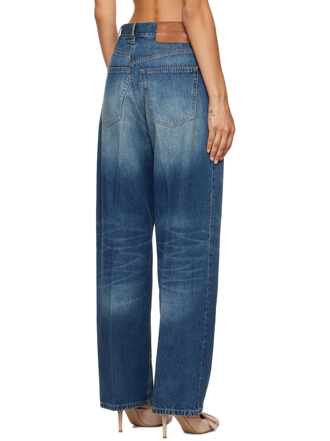 Blue Loose Fold Over Boyfriend Jeans - 3