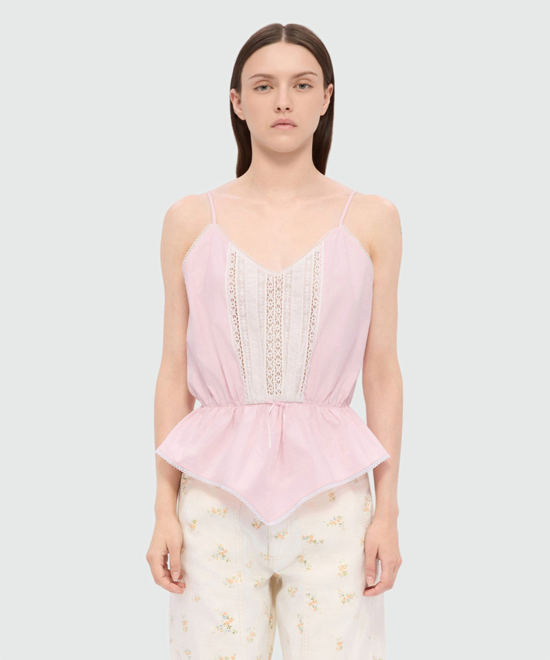 MSGM Pink cotton poplin top with lace inserts outlook