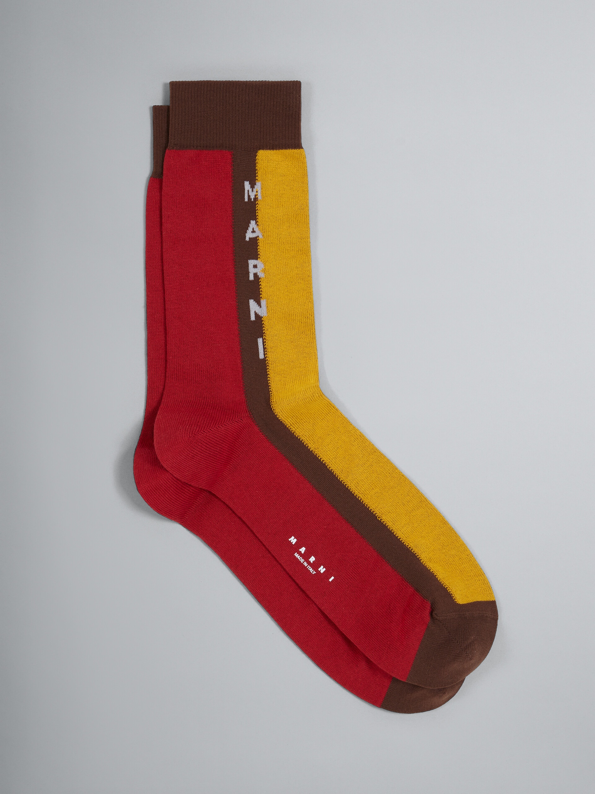 RED AND YELLOW LISLE COTTON AND NYLON SOCK - 1