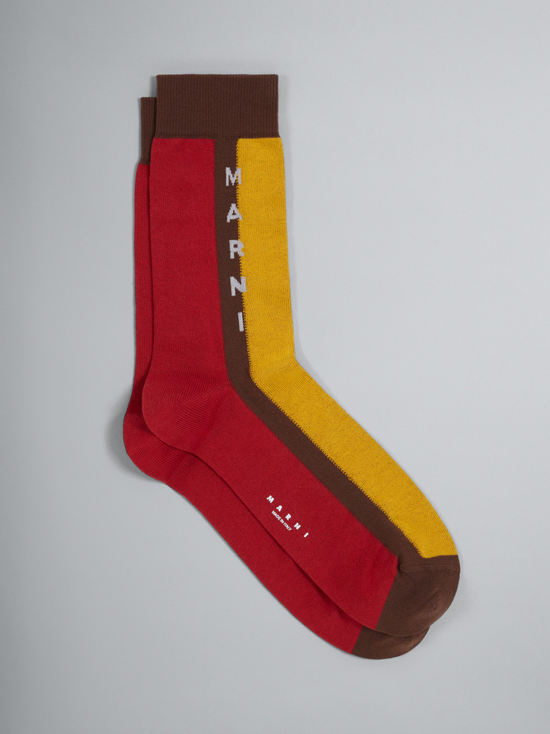 RED AND YELLOW LISLE COTTON AND NYLON SOCK 1