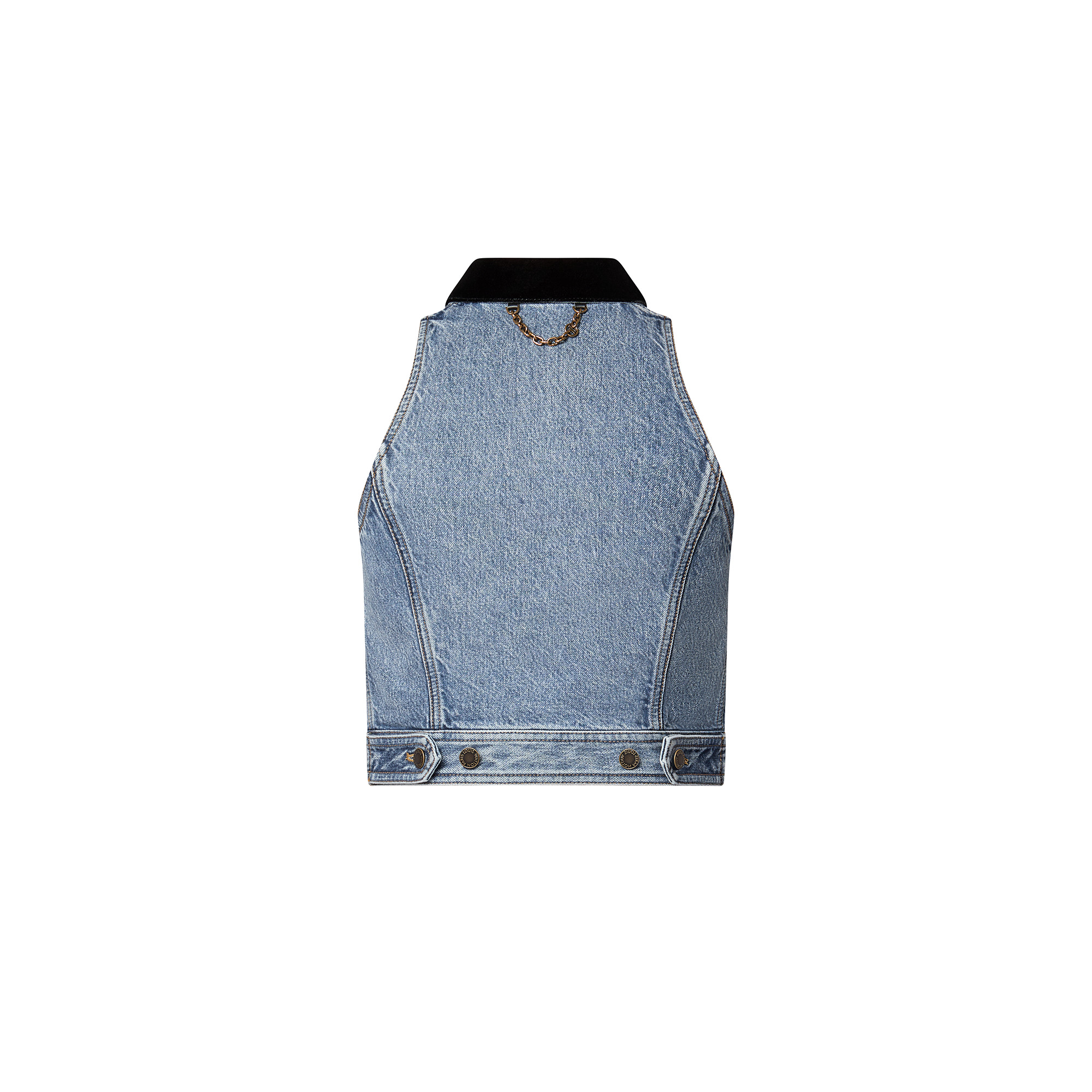 Sleeveless Velvet Accent Denim Jacket - 3