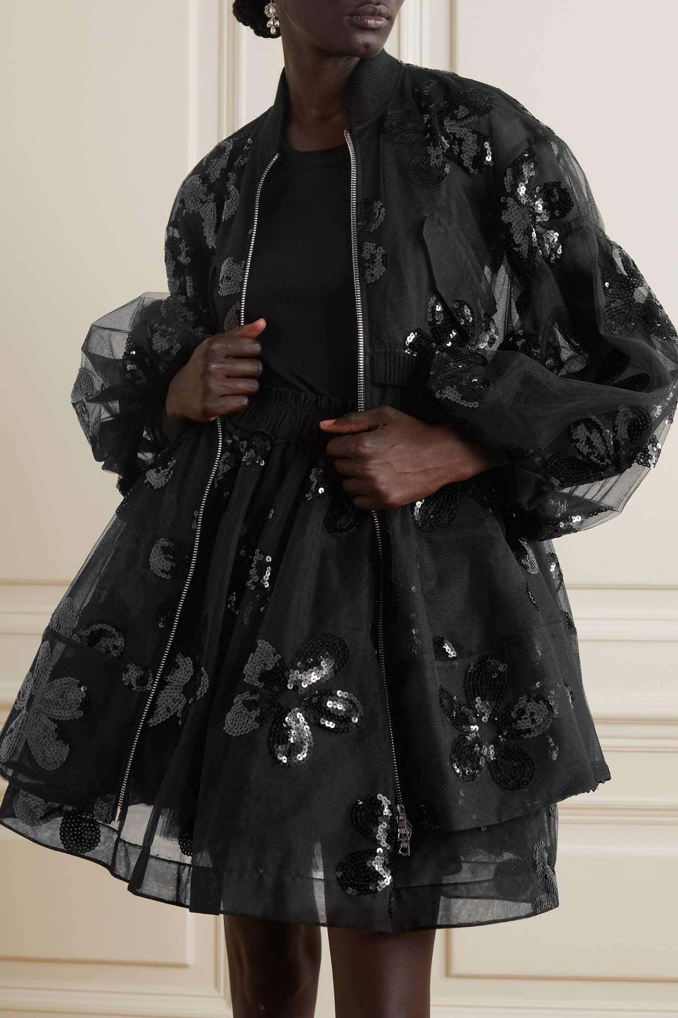 Sequin-embellished tiered tulle bomber jacket - 3