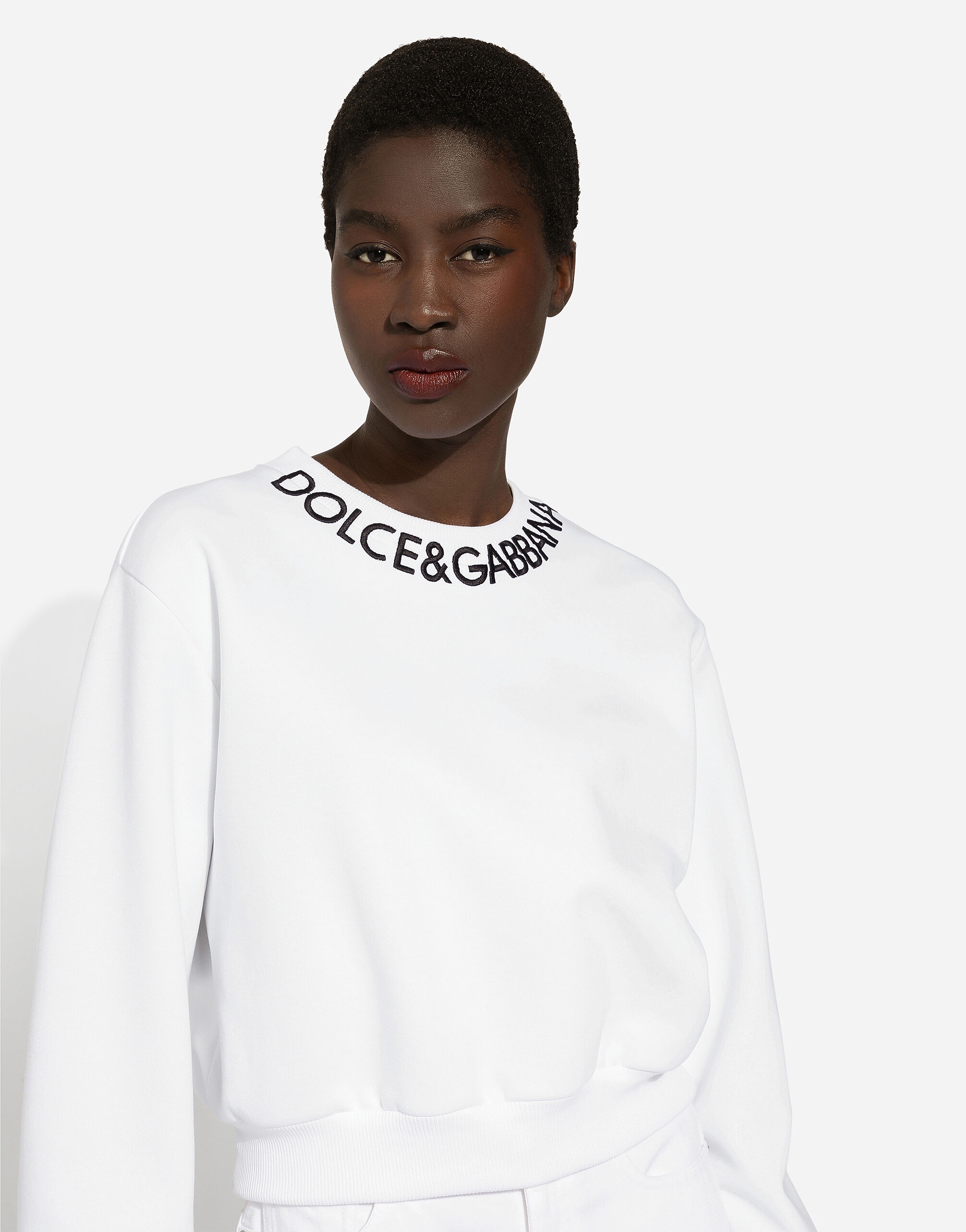 Cropped jersey sweatshirt with logo embroidery on neck - 4