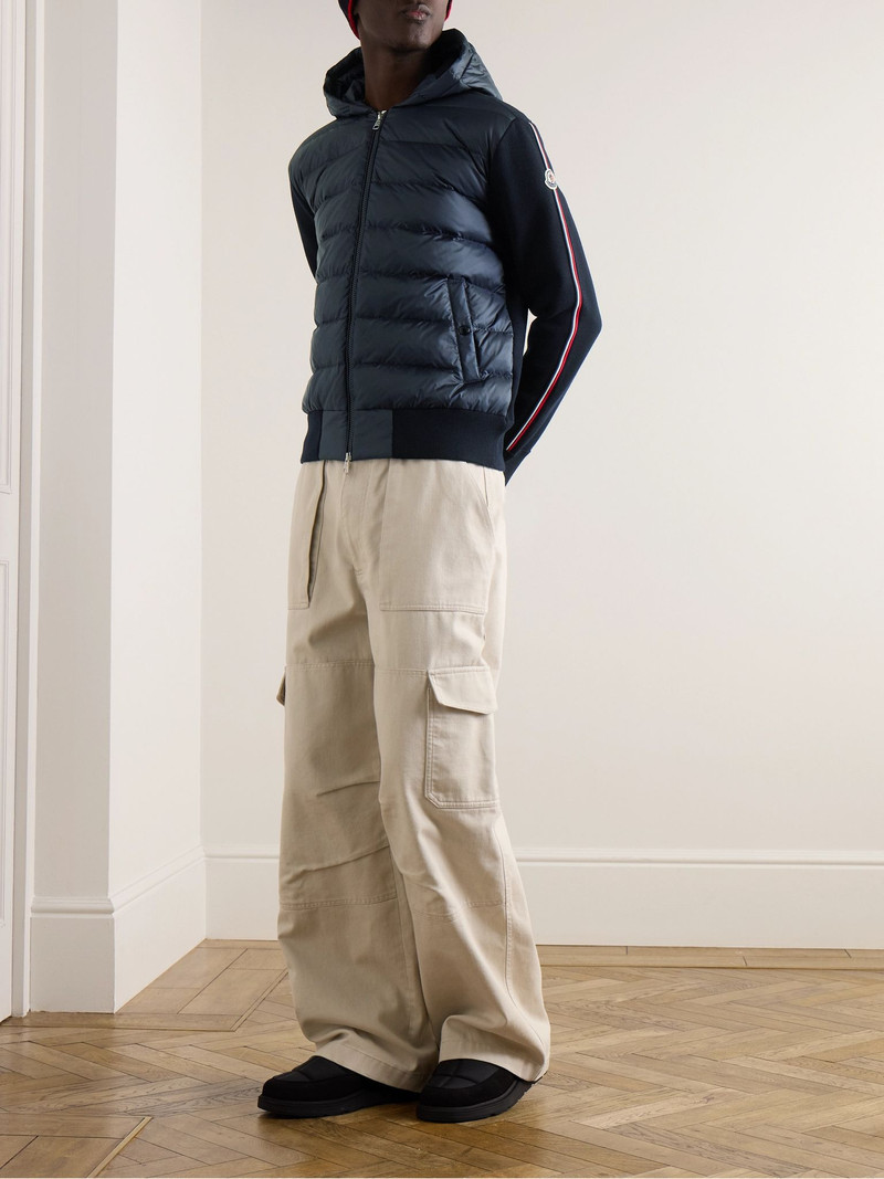 Moncler Logo-Appliquéd Virgin Wool and Quilted Shell Down Cardigan Navy outlook