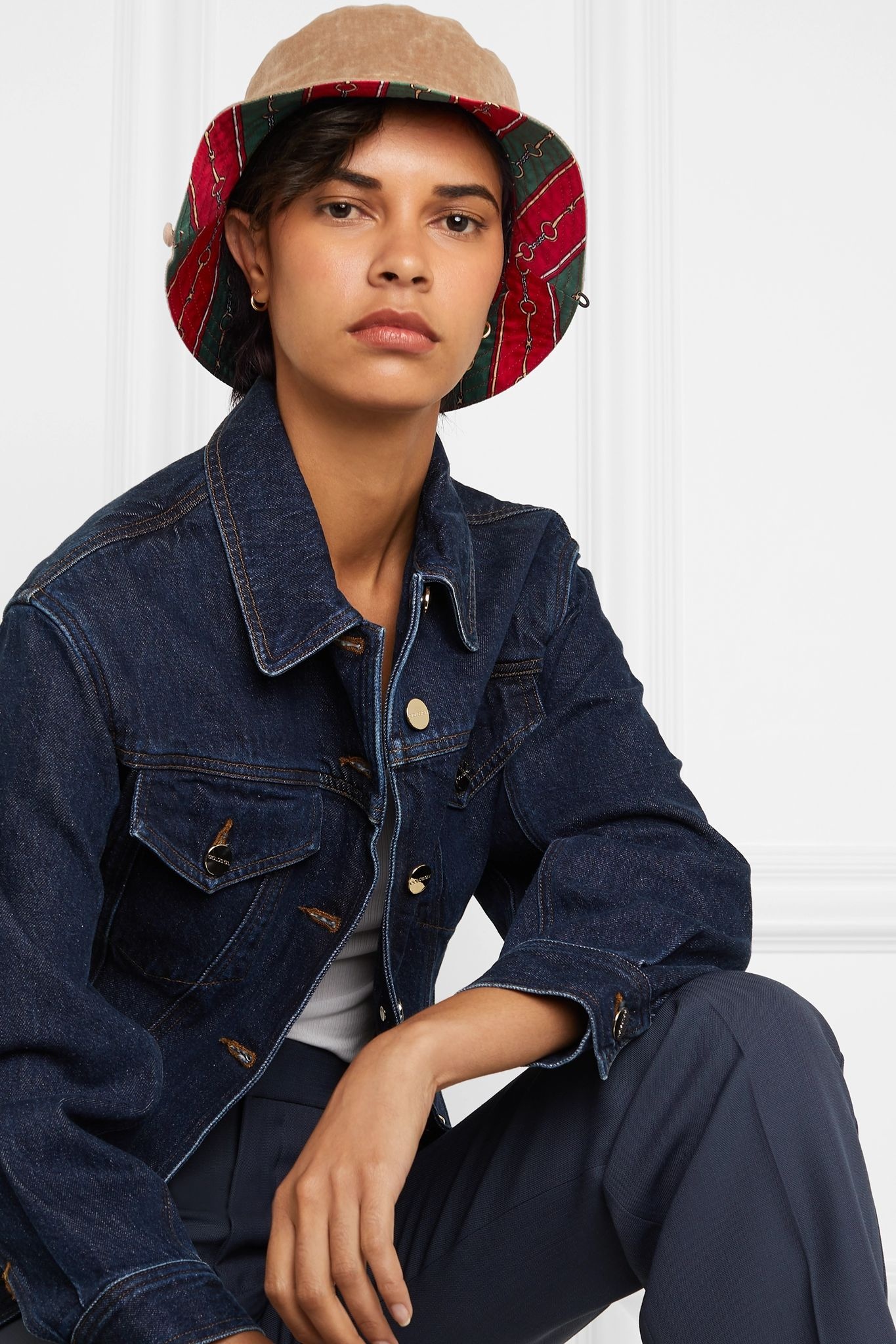 Reversible velvet and printed silk-twill bucket hat - 2