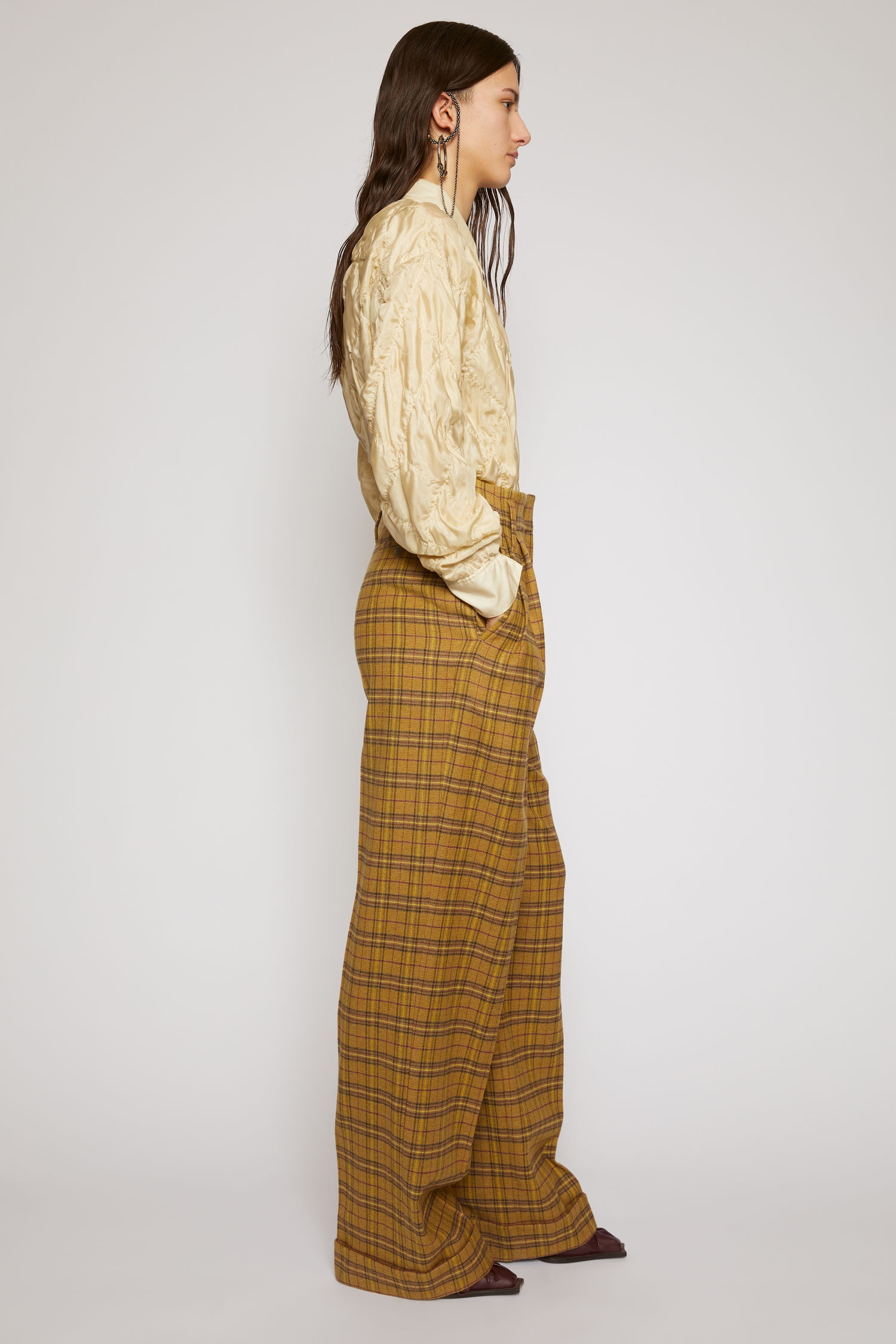 Wide-leg checked trousers yellow/beige - 3