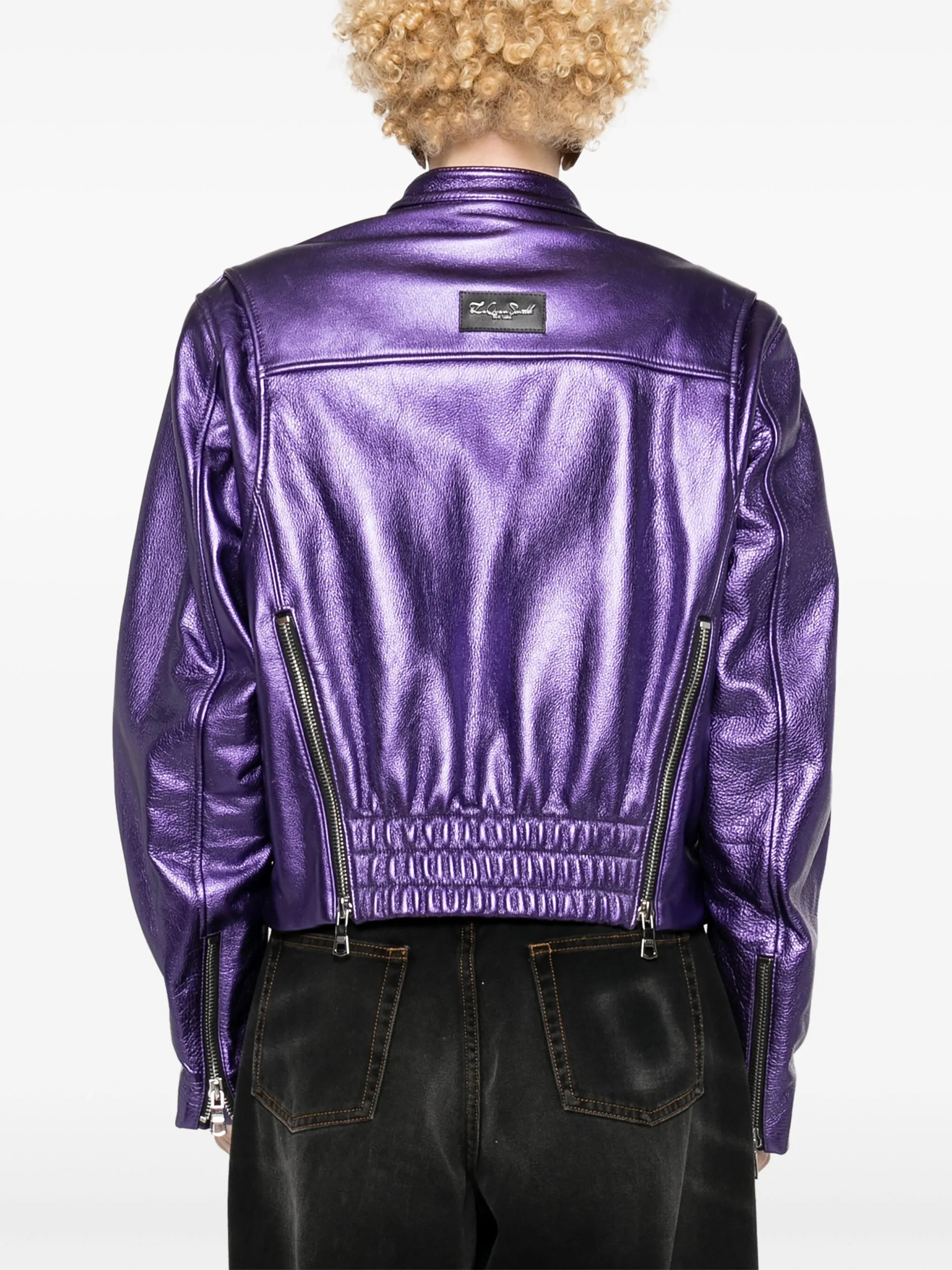 Metallic Leather Bomber Jacket - 4