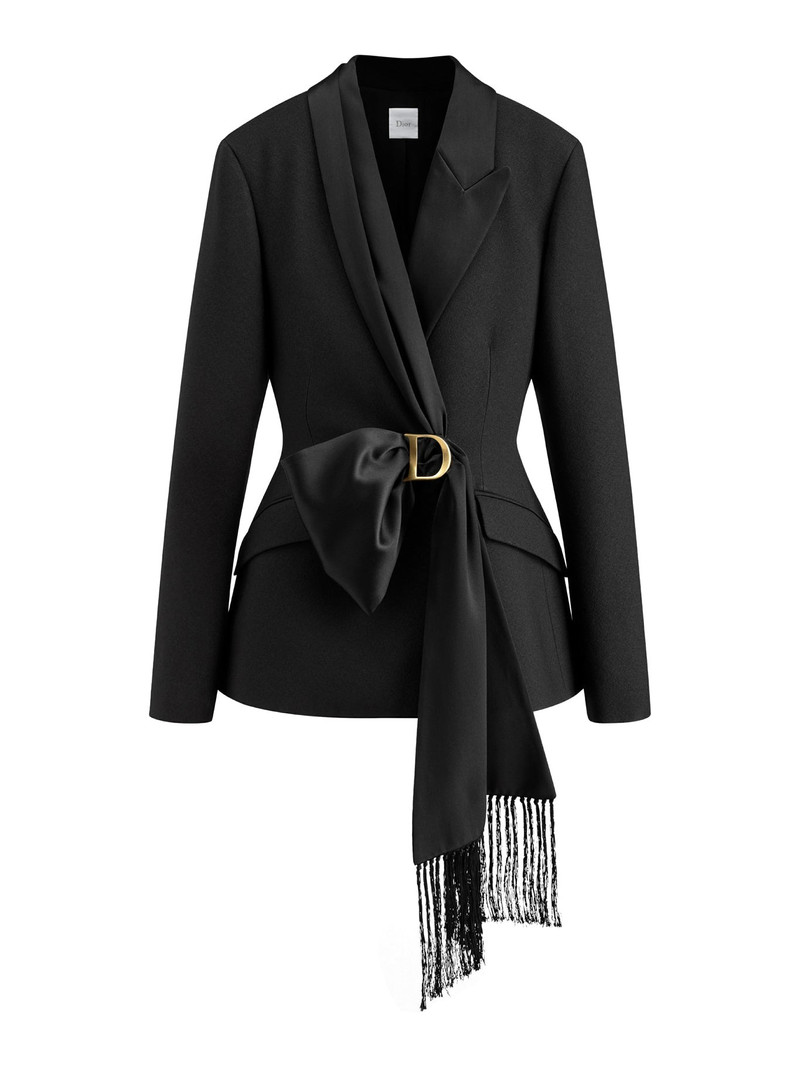 BLACK VIRGIN WOOL AND SILK CRÊPE FITTED JACKET 1