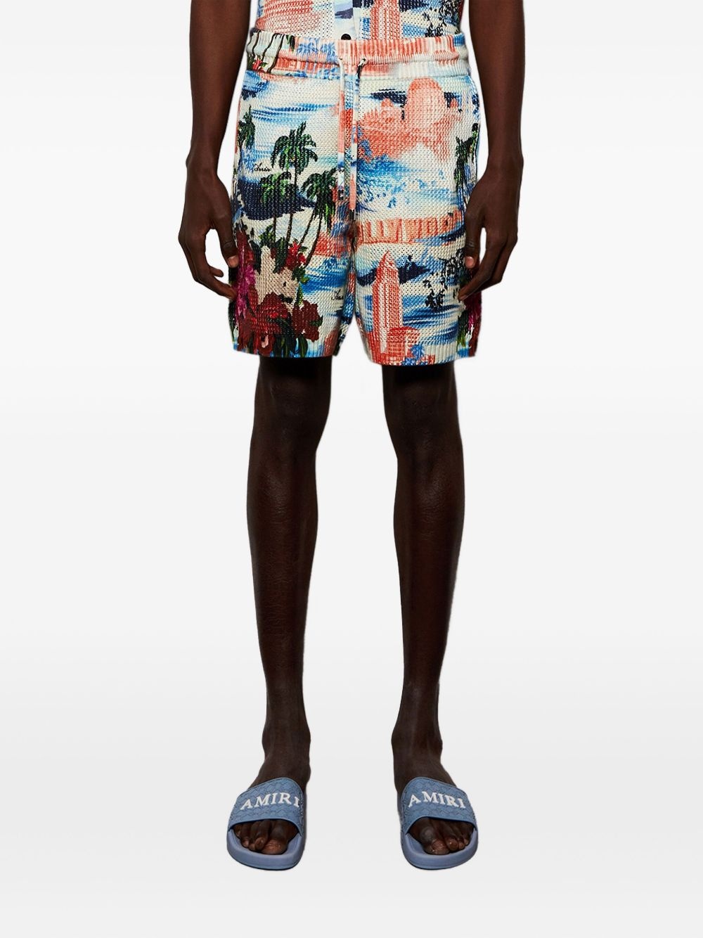Cityscape printed drawstring shorts - 3