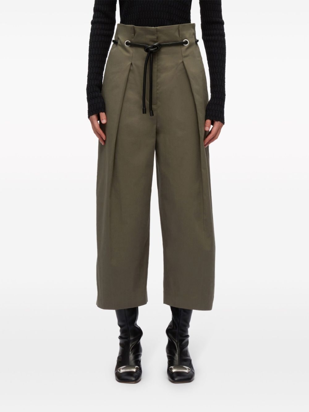 wide-leg belted cropped trousera - 3
