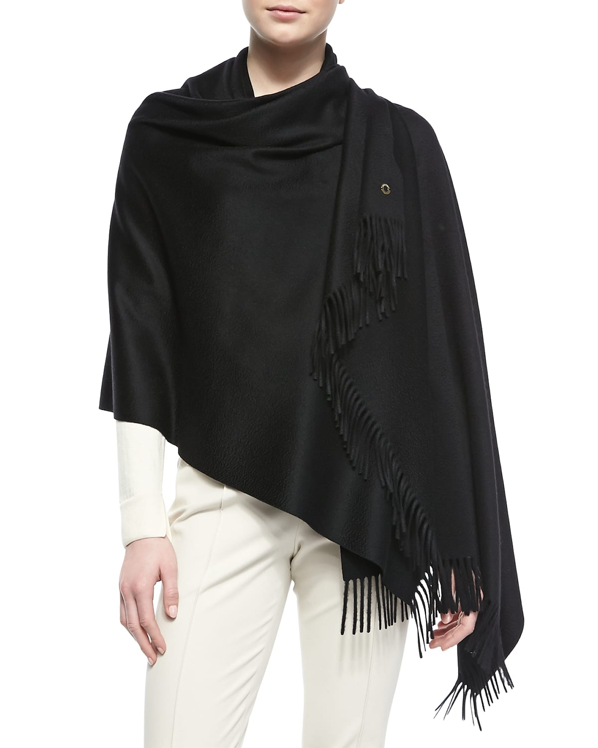 Cashmere Fringe-Trim Opera Stole - 1