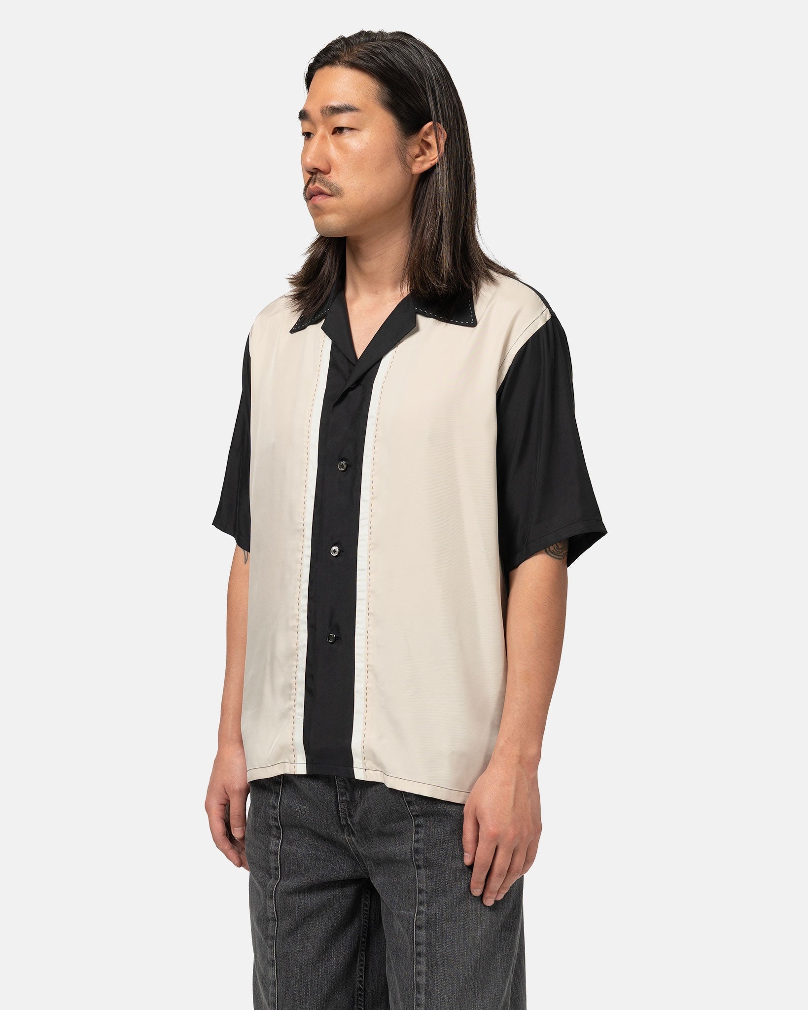 Colorblock Open Collar Shirt Black - 4