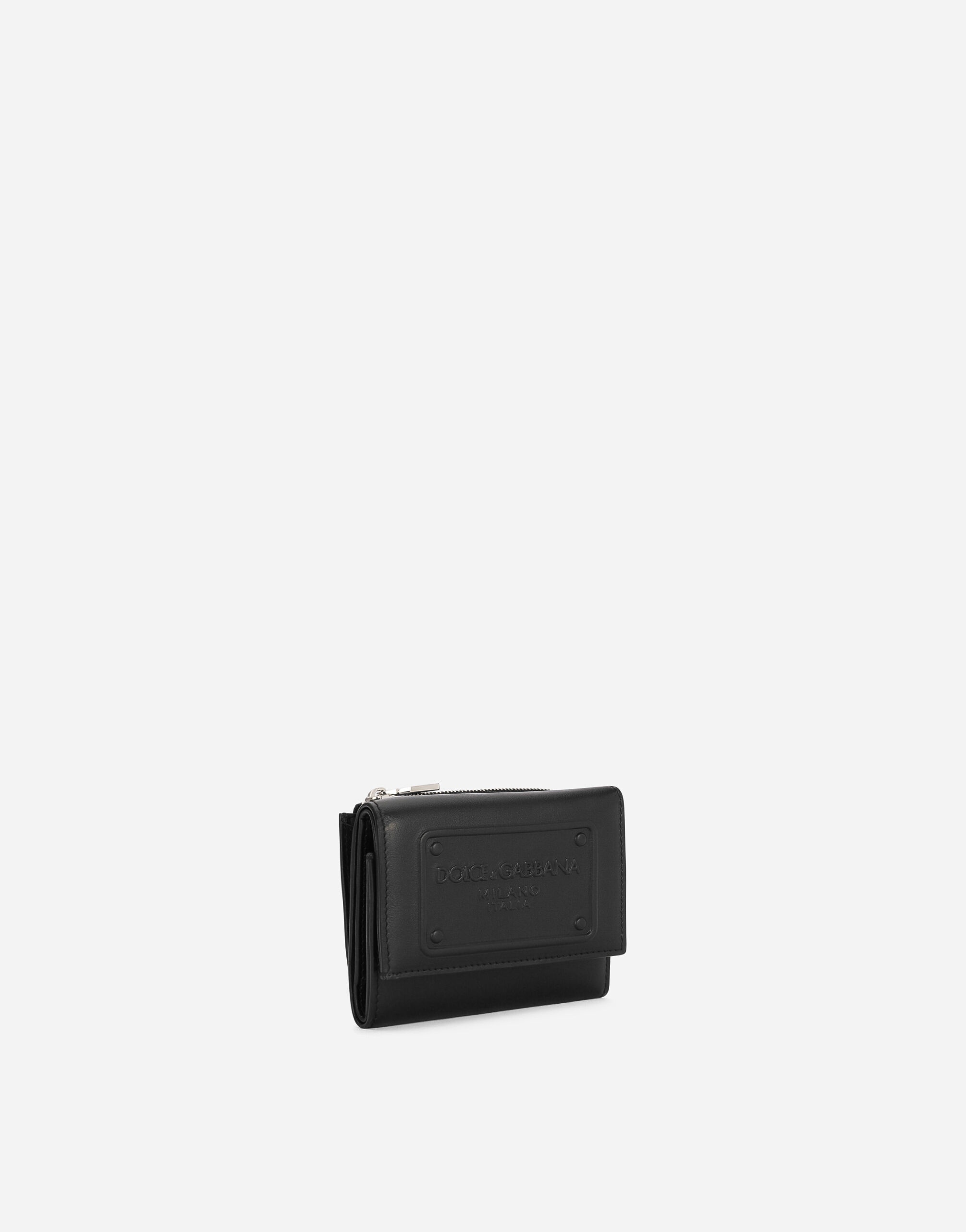 Calfskin French flap wallet with raised logo - 2
