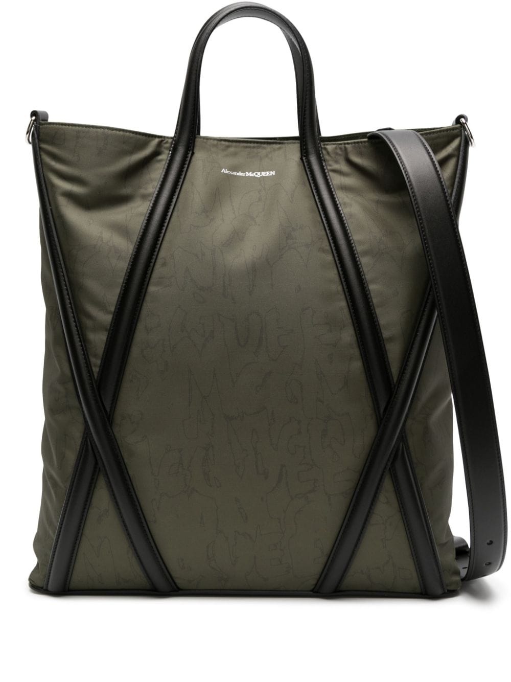 panelled-leather gabardine bag - 1