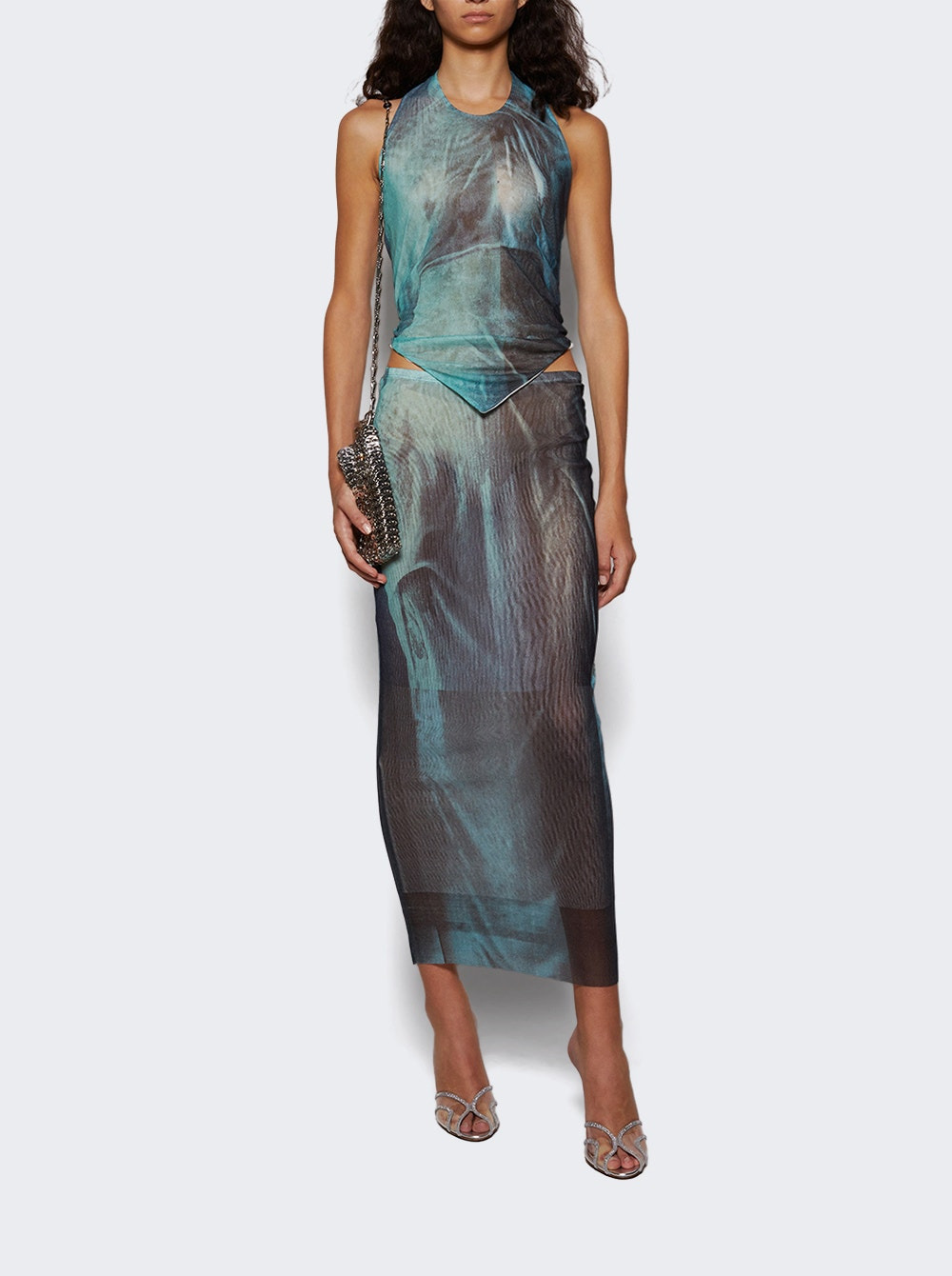 Mesh Long Skirt Water Print - 5