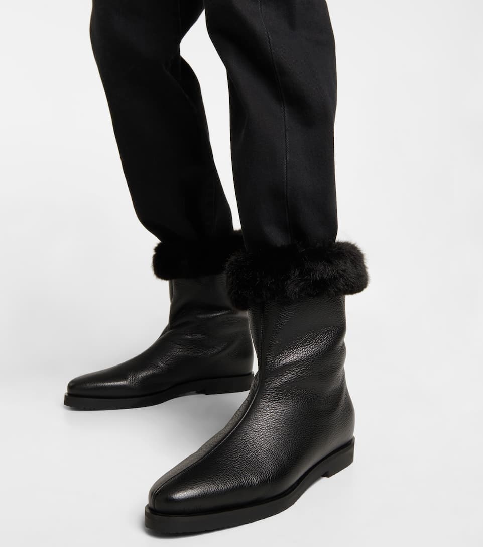 Faux fur-lined leather ankle boots - 4