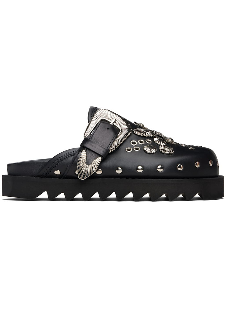 Black Eyelet Metal Sabot Loafers 1