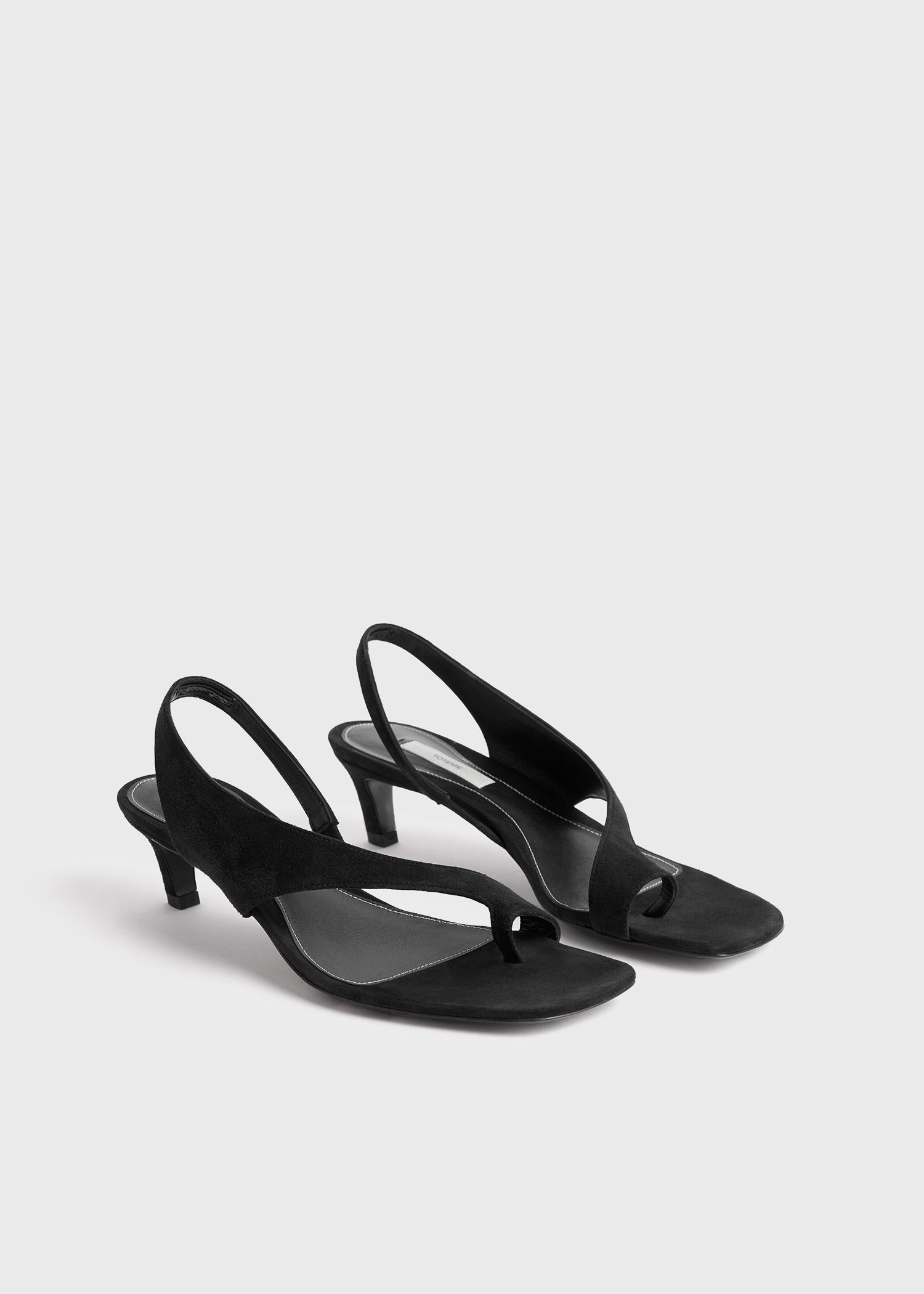 Suede heeled thong sandals black - 4