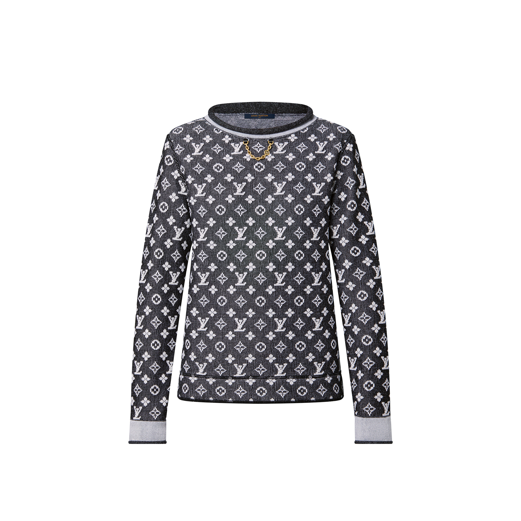 Denim Monogram Jacquard Knit Pullover - 1