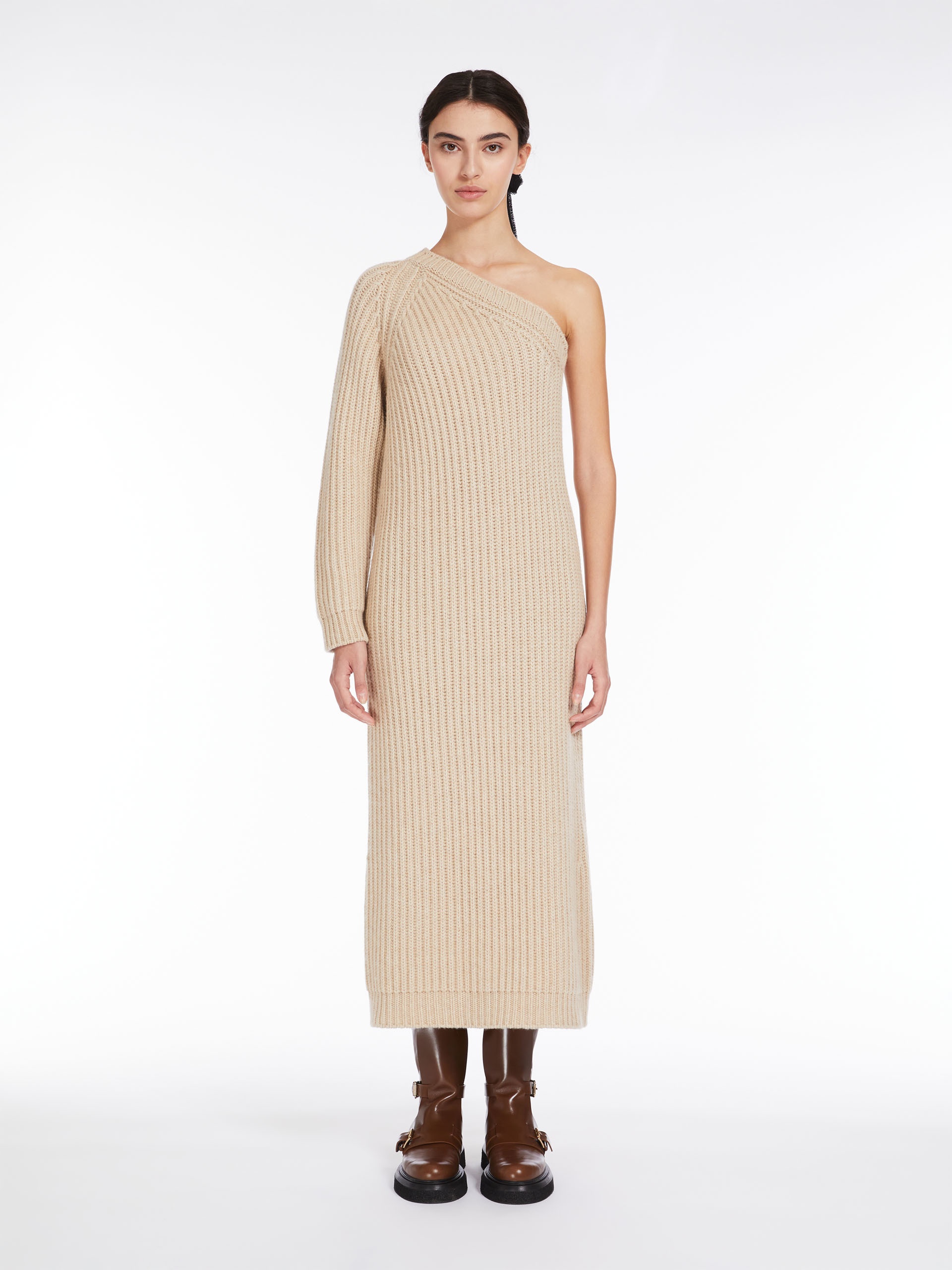 Max Mara CAPSULA Ribbed wool and cashmere one-shoulder dress