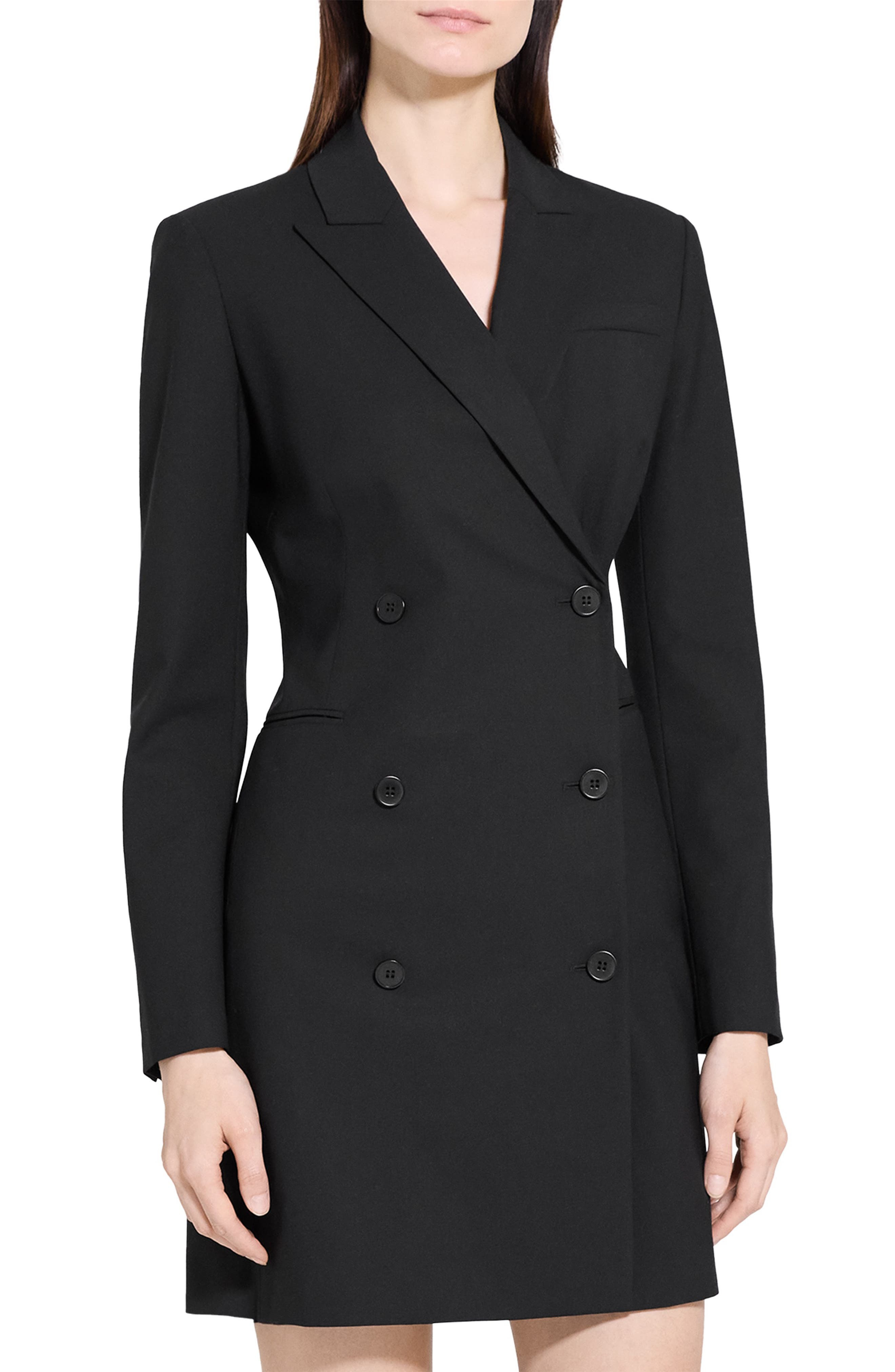Theory Double Breasted Stretch Wool Blazer Dress in Black at Nordstrom - 4