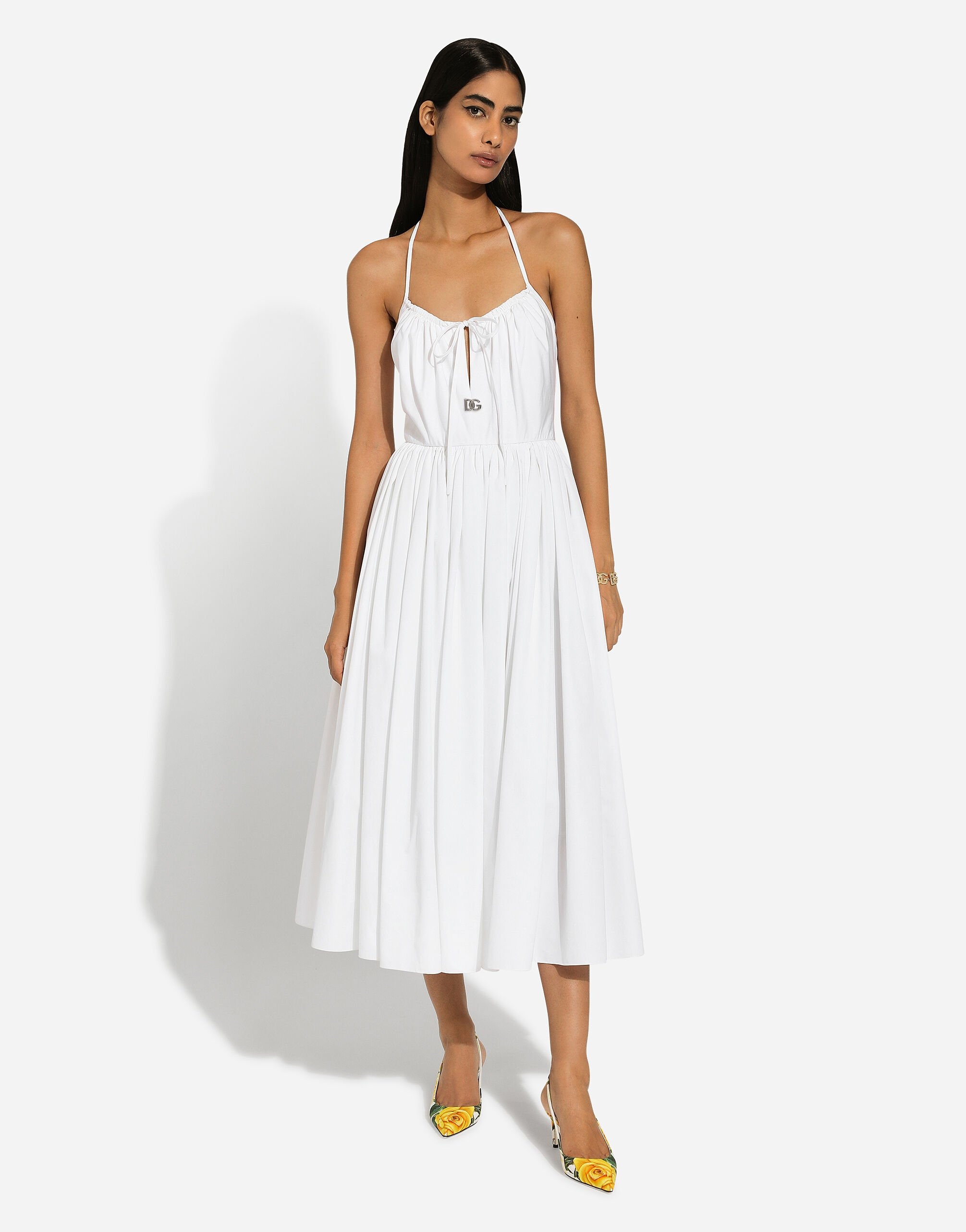 Midi cotton dress with circle skirt - 2