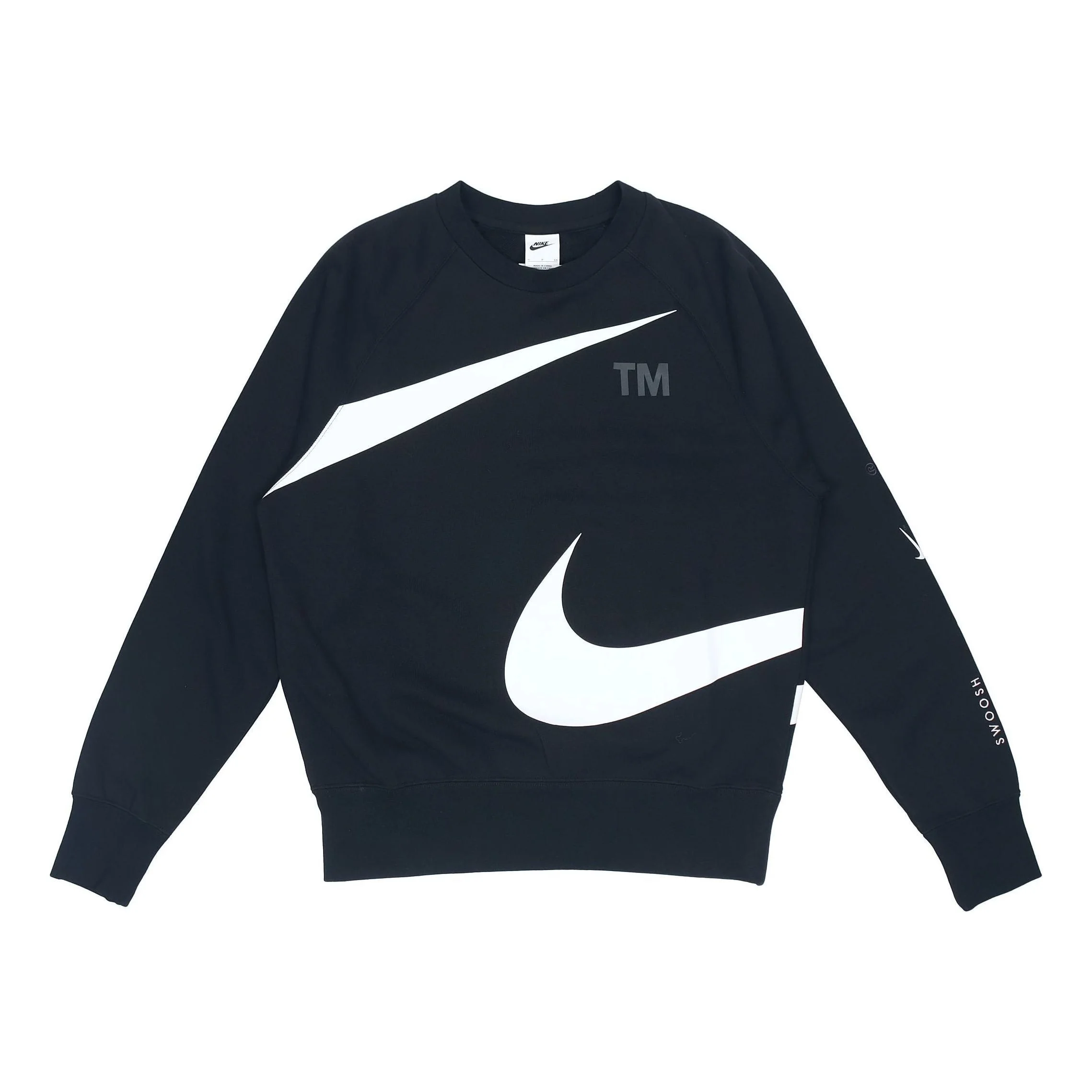 Men's Nike Swoosh Ft Crew Large Logo Printing Knit Round Neck Pullover Autumn Black DD6097-010 - 1
