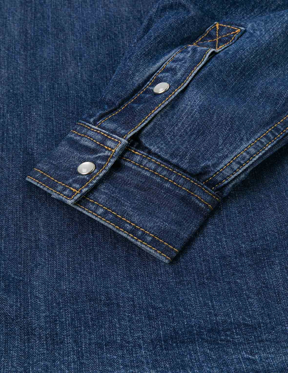 Distressed Logo Appliqué Embroidery Relax Fit Denim Shirt - 11