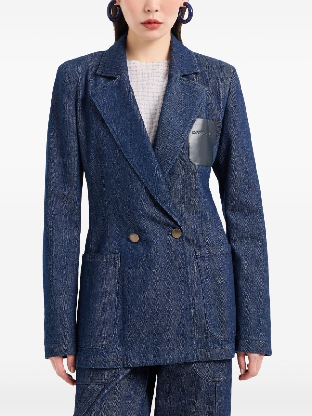 denim double-breasted blazer - 3