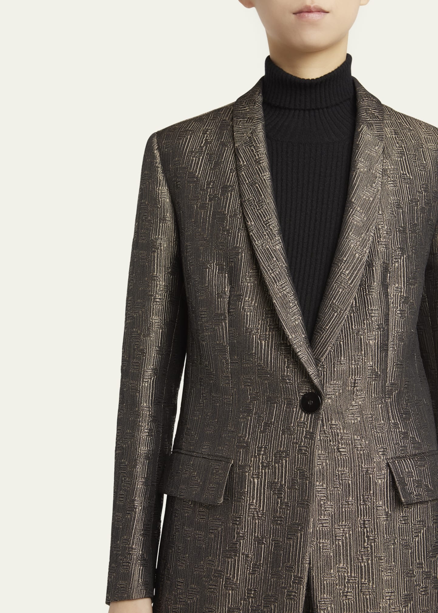 Geo Silk Jacquard Single-Breasted Blazer - 5
