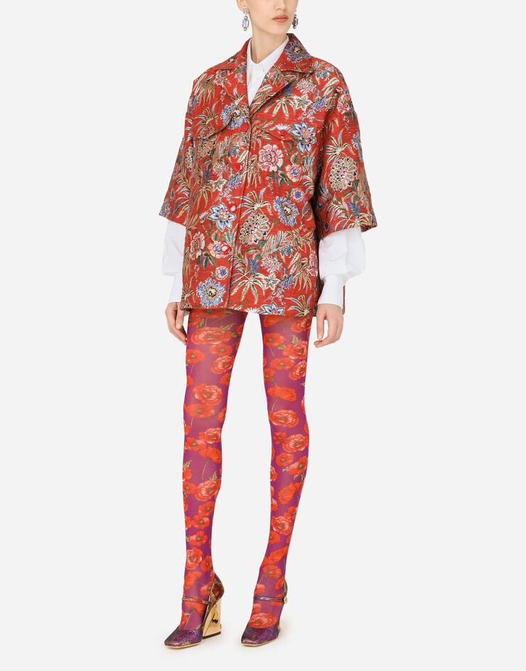 Floral lurex jacquard pea coat - 6