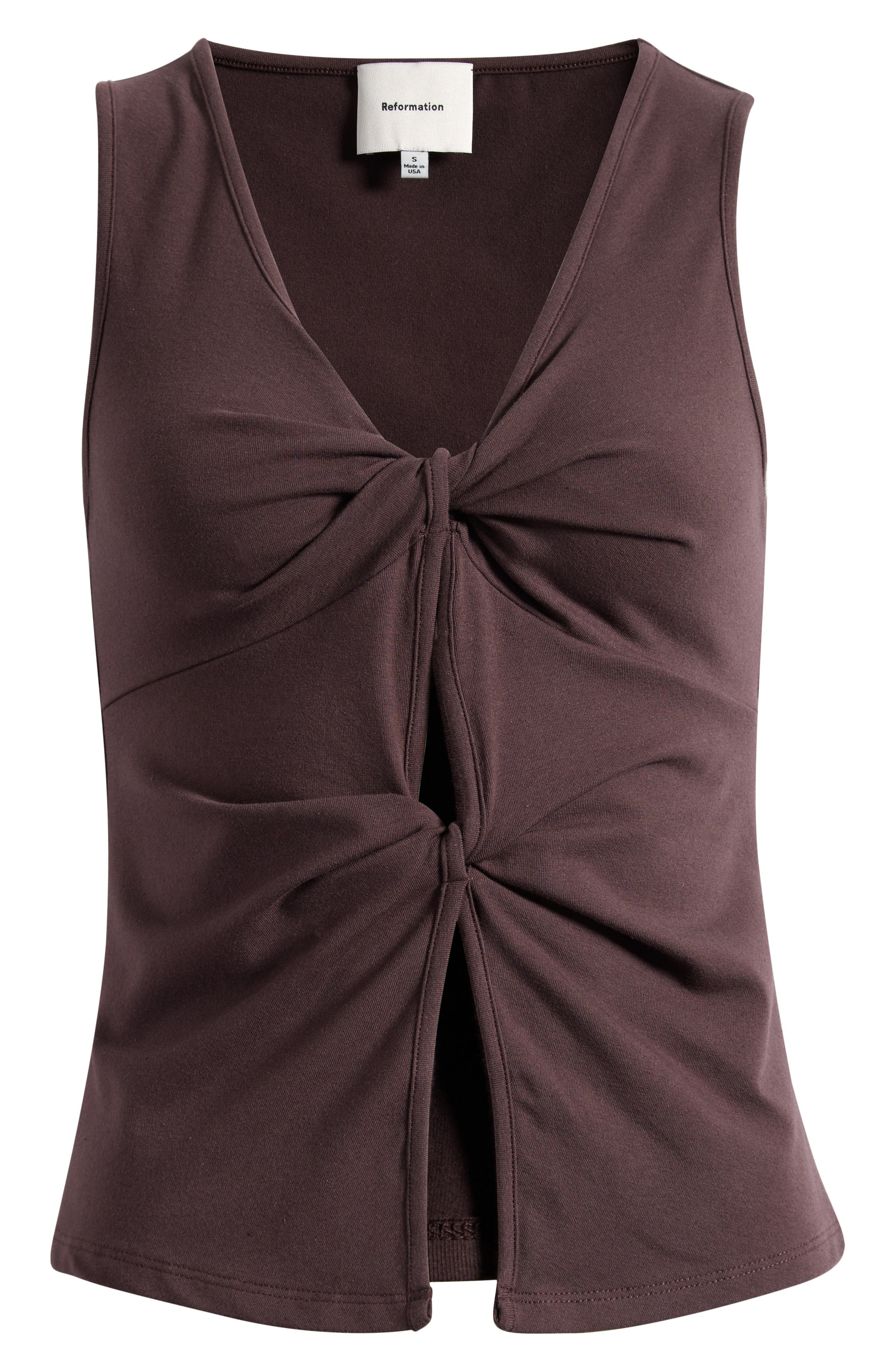 Reformation Tefi Twist Cutout Stretch Organic Cotton Tank in Mole at Nordstrom - 3