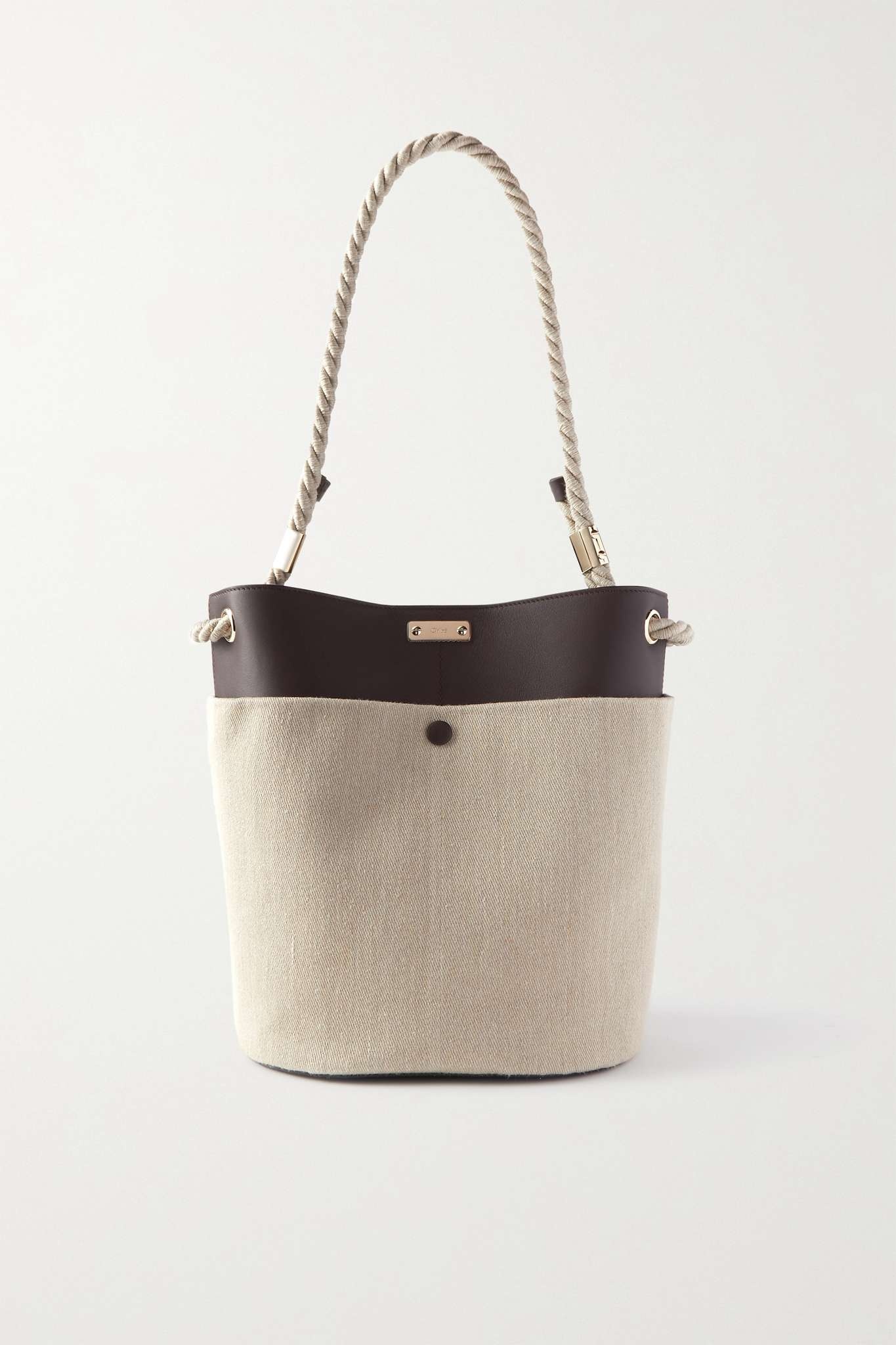 Key medium linen and leather bucket bag - 1