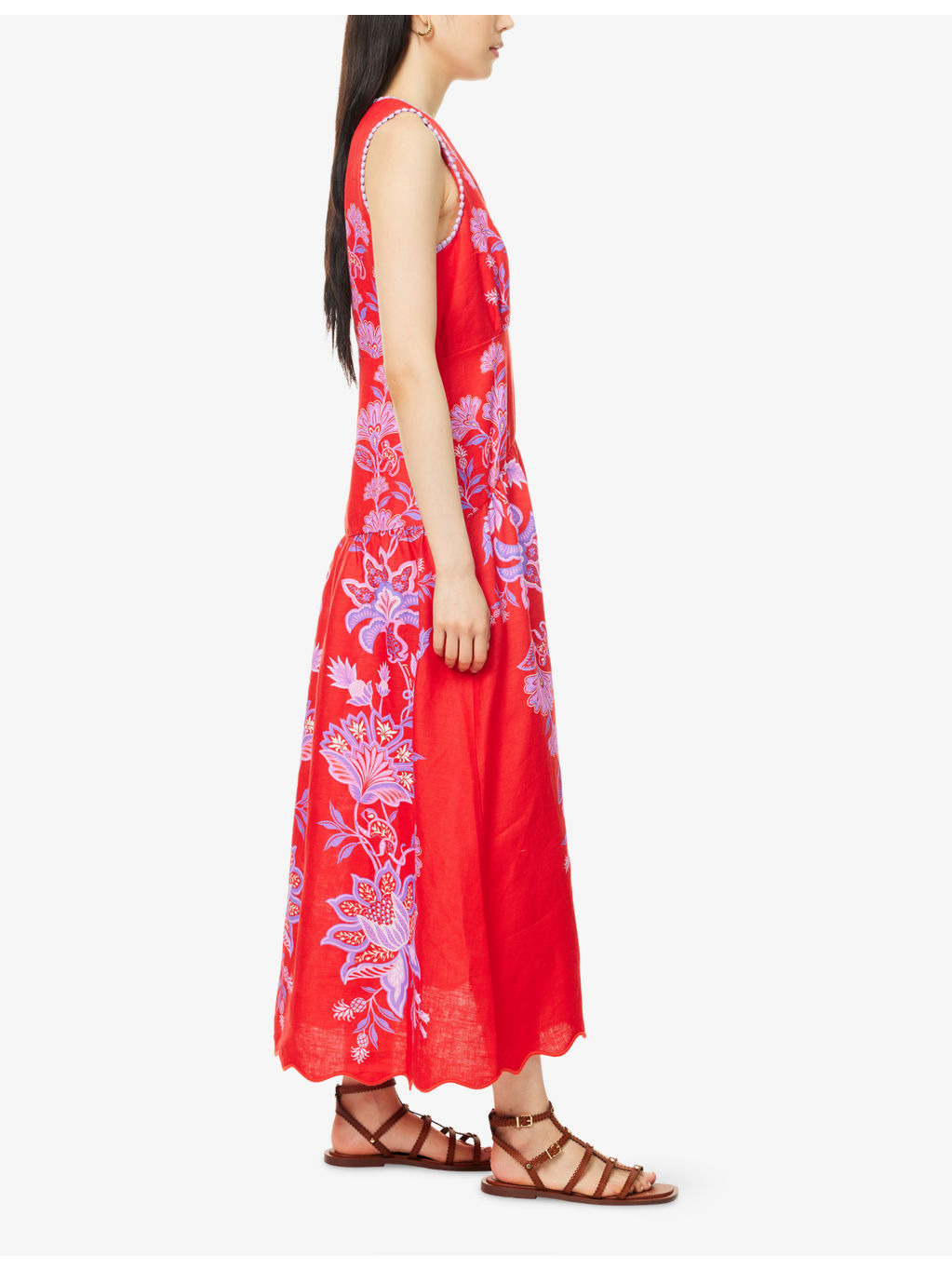 Porcelain Garden V-Neck Linen Midi Dress - 3
