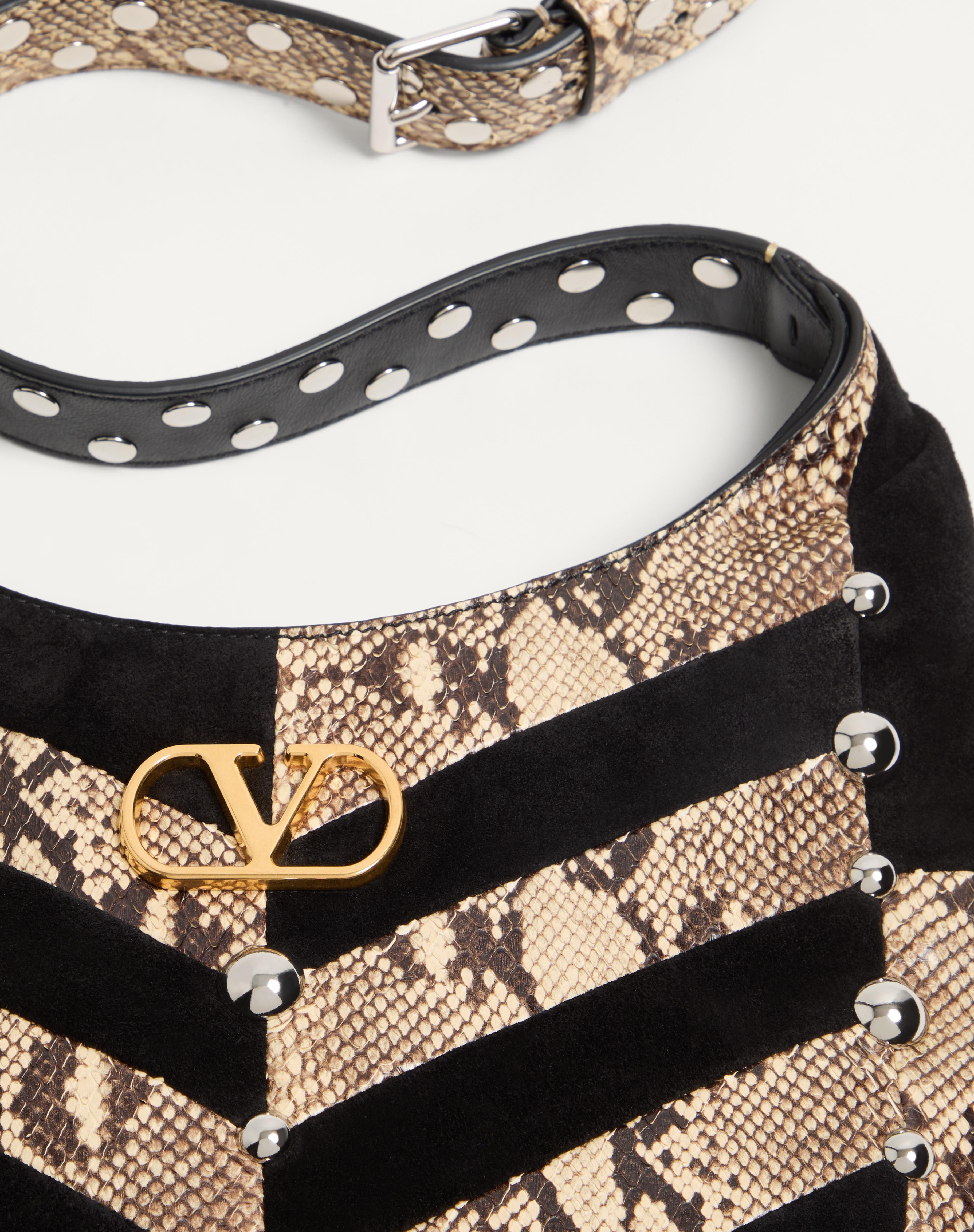 VALENTINO GARAVANI HOBOHO SMALL HOBO BAG IN PYTHON AND CHEVRON-PATTERNED SUEDE WITH STUDS - 7