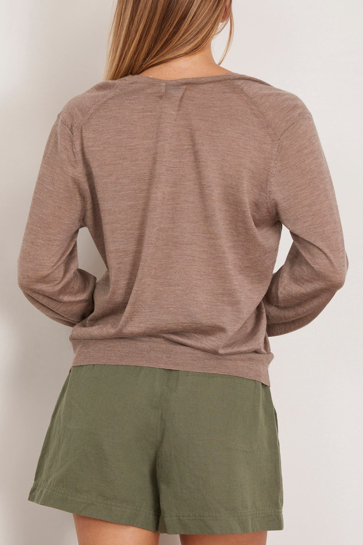 Julio V Neck Fine Knit Sweater in Taupe Melange - 4