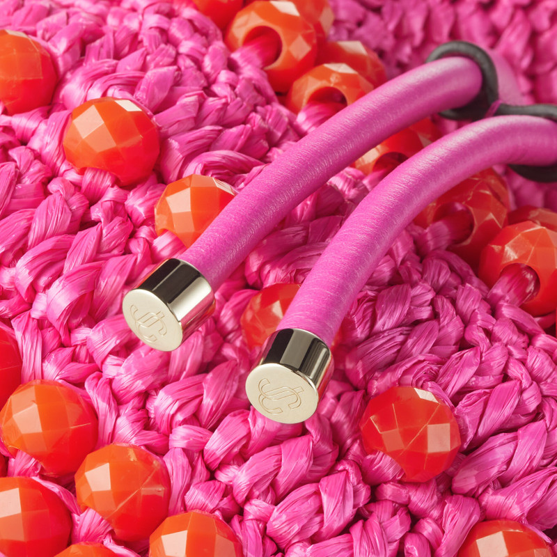 Bon Bon Bucket S
Fuchsia Beaded Raffia and Smooth Leather Tote Bag 5