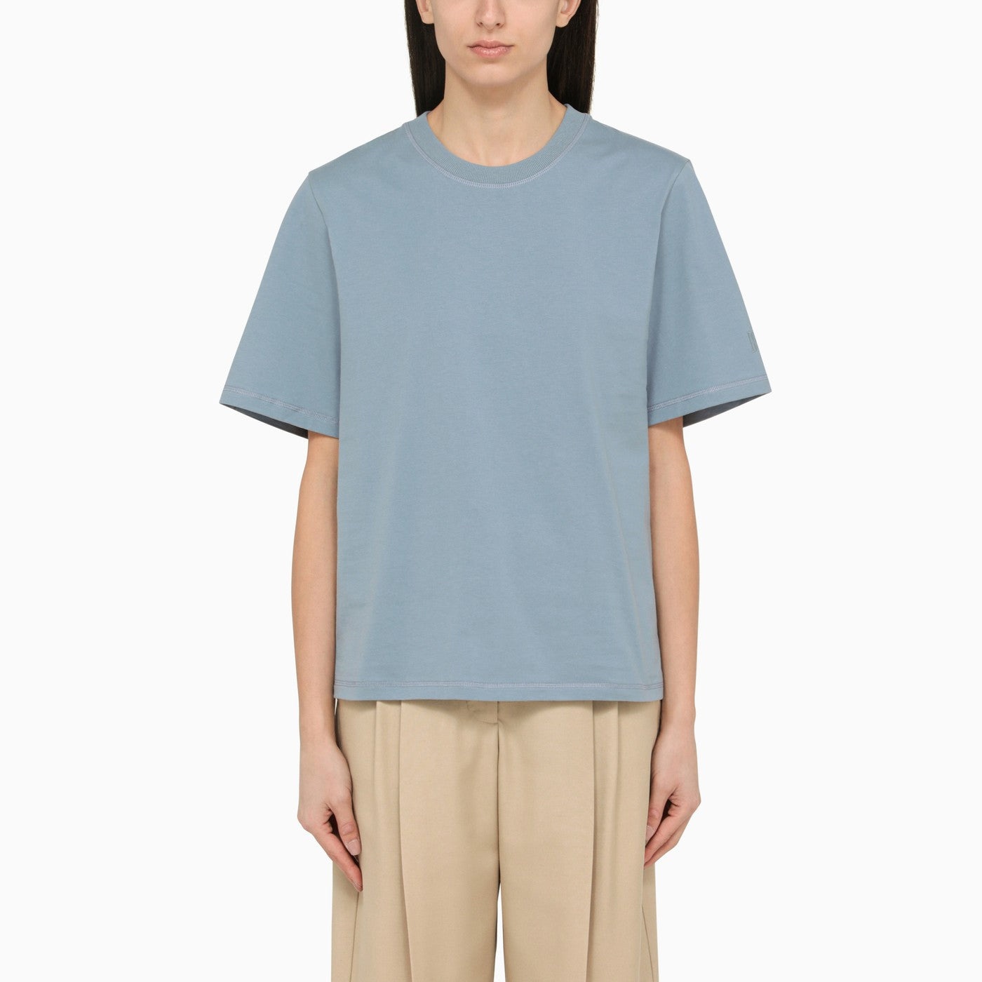 By Malene Birger Large Round Neck Blue T Shirt In Organic Cotton - 1