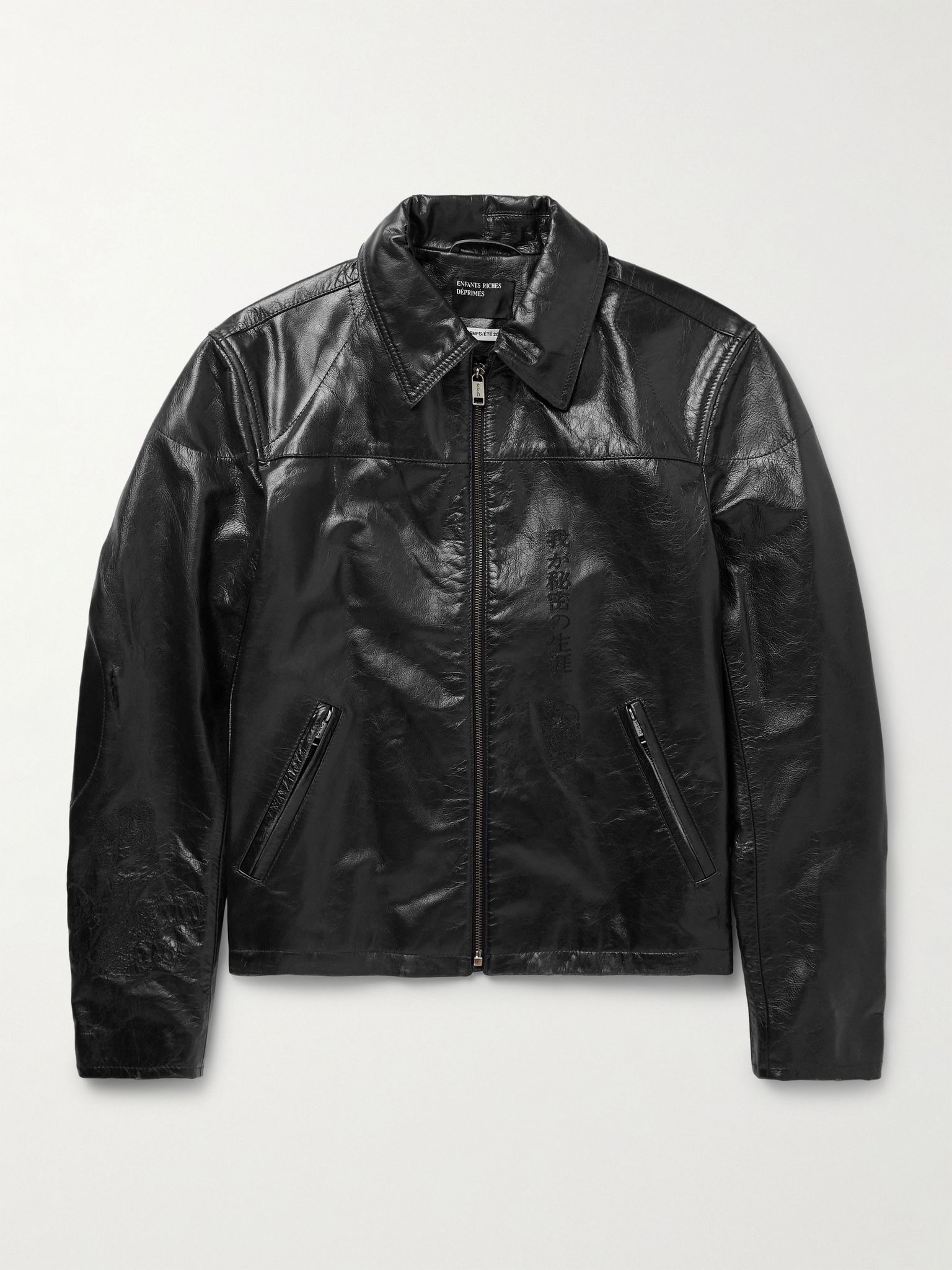 The Bully Distressed Embroidered Tumbled-Leather Jacket Black - 1