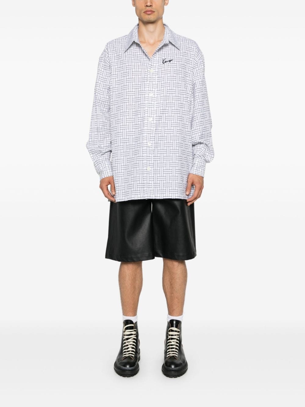 logo-embroidered weave shirt - 2